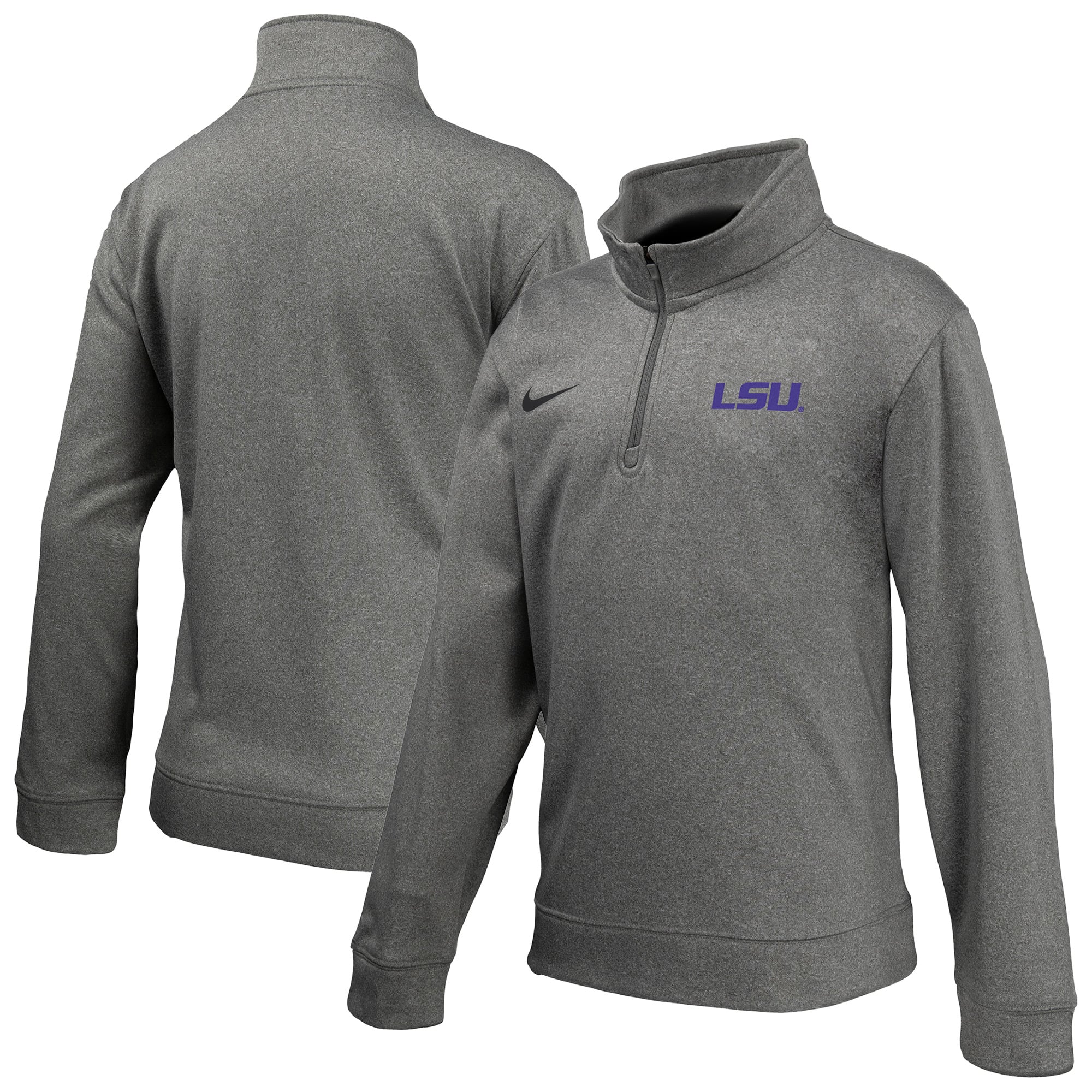 Pull-over Nike gris LSU Tigers Therma-FIT à quart de zip pour enfant
