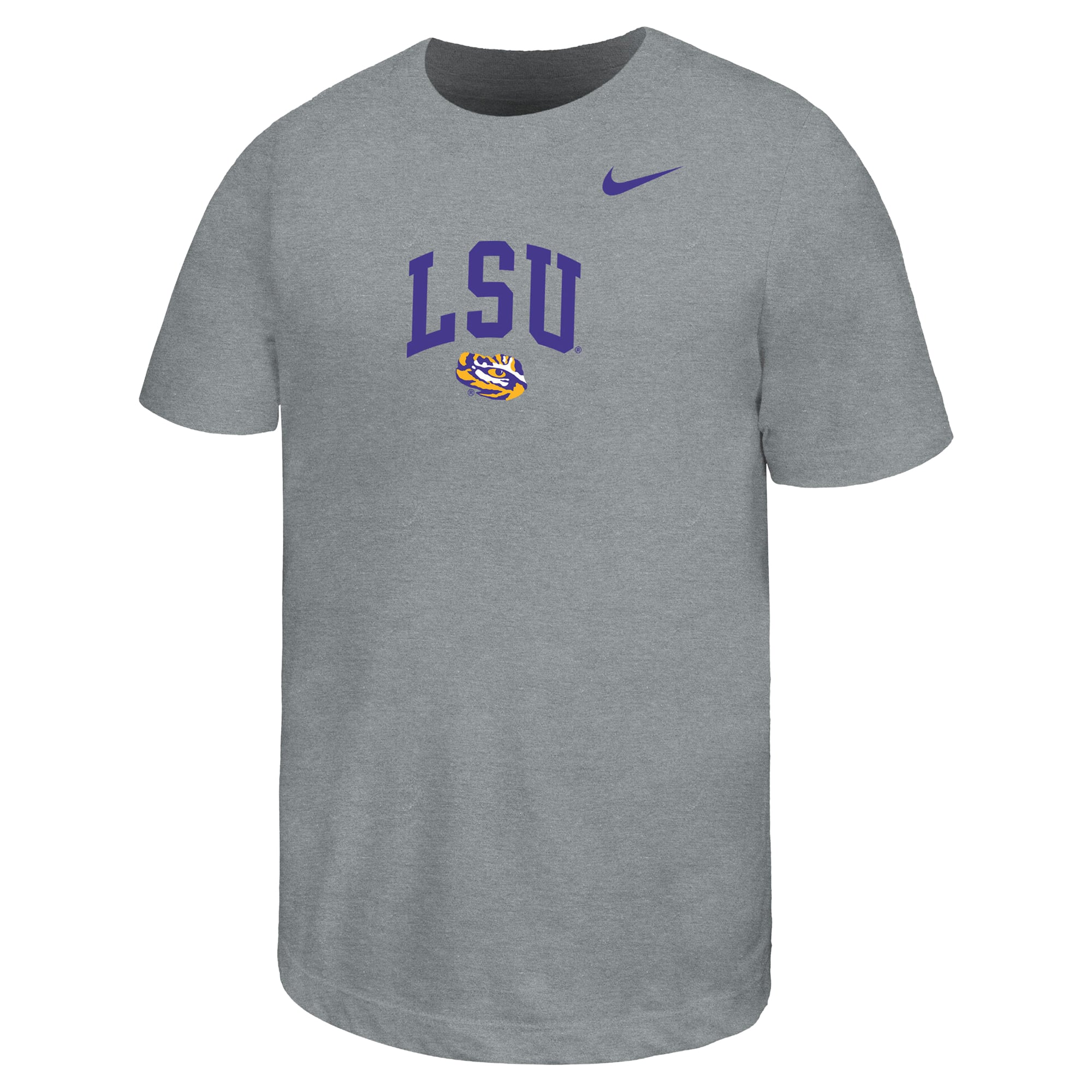 T-shirt Nike pour enfant, gris chiné, logo LSU Tigers, nom en arc de cercle