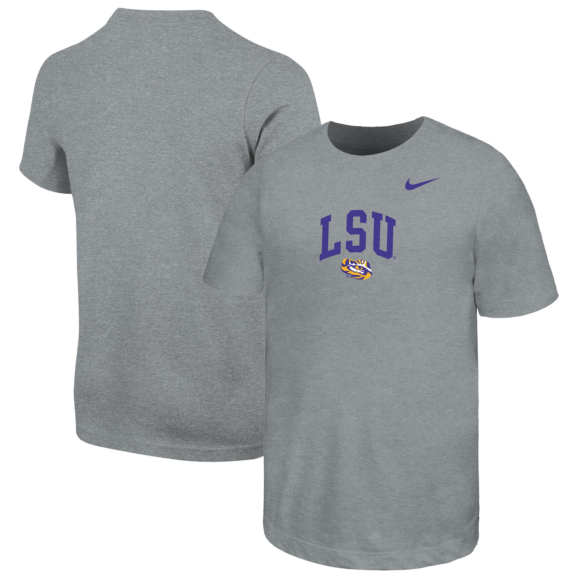T-shirt Nike pour enfant, gris chiné, logo LSU Tigers, nom en arc de cercle