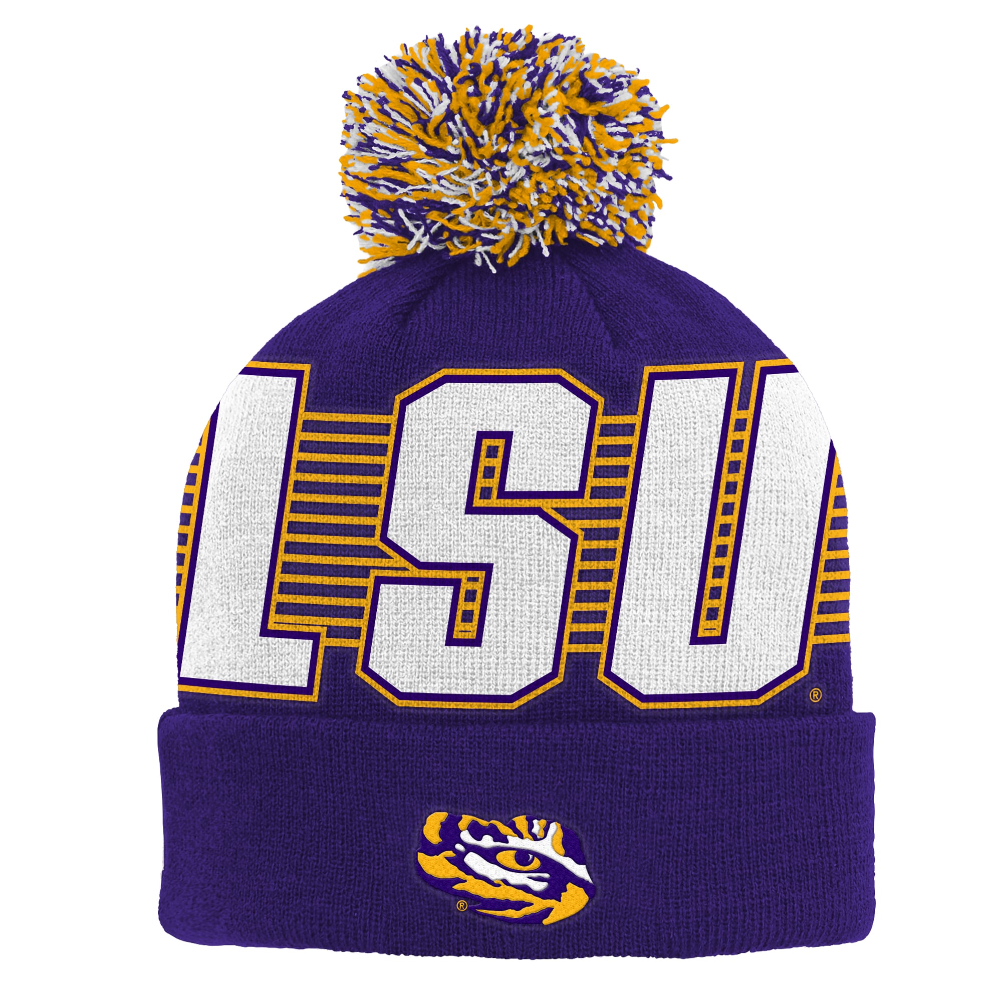 Bonnet tricoté à revers violet LSU Tigers pour enfant Outerstuff avec pompon