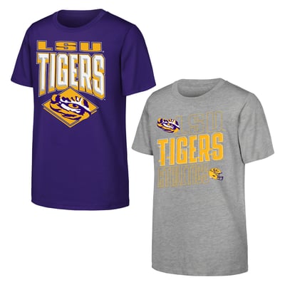 Lot de 2 t-shirts LSU Tigers Outerstuff Trench Kings pour enfants - Violet/Gris