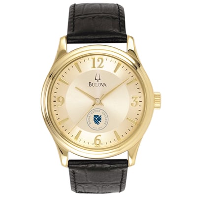 Macalester Scots Bulova Stainless Steel Watch with Leather Band - Gold