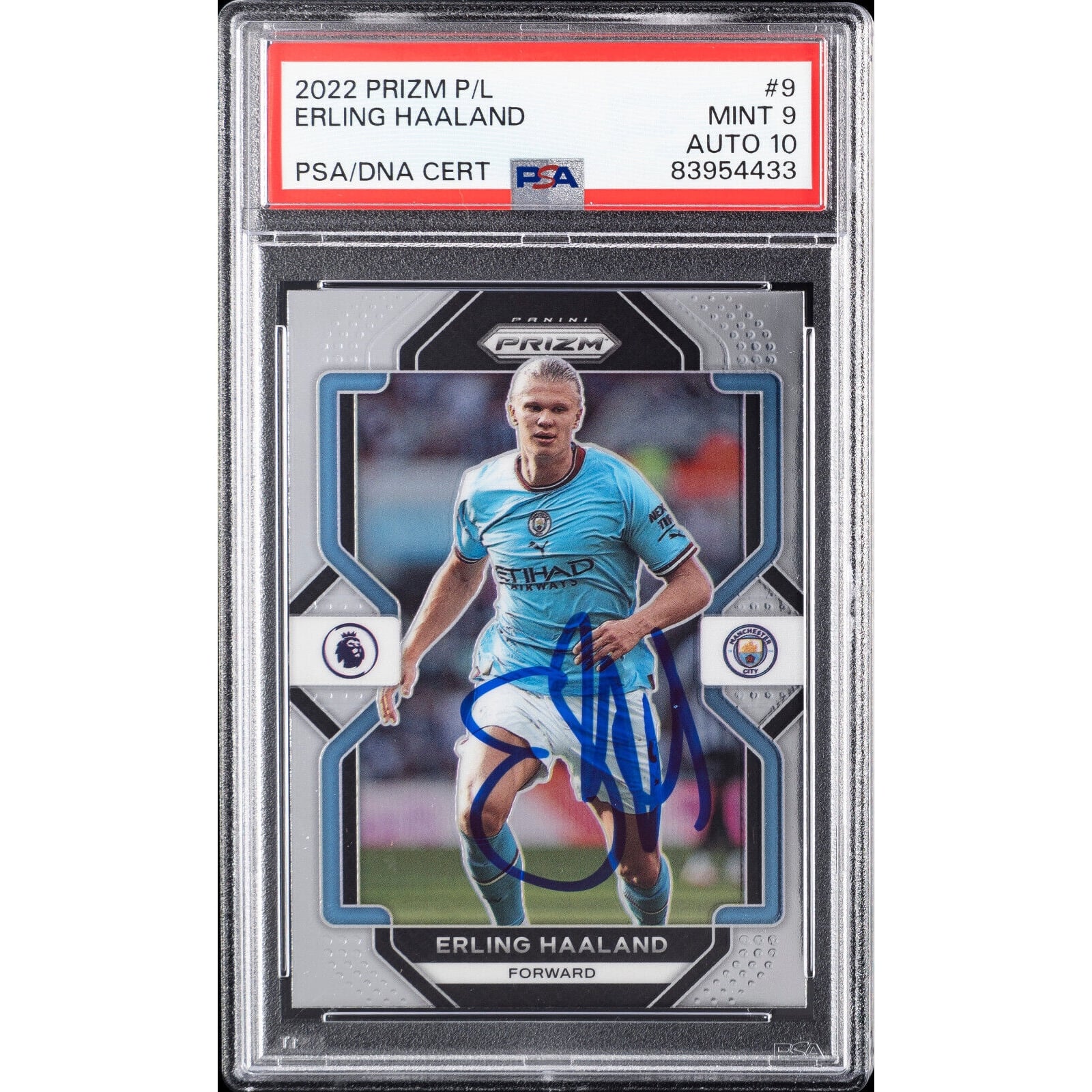 2022-23 Panini Prizm EPL Erling Haaland #9 PSA GEM MT 9 Auto 10 Grade