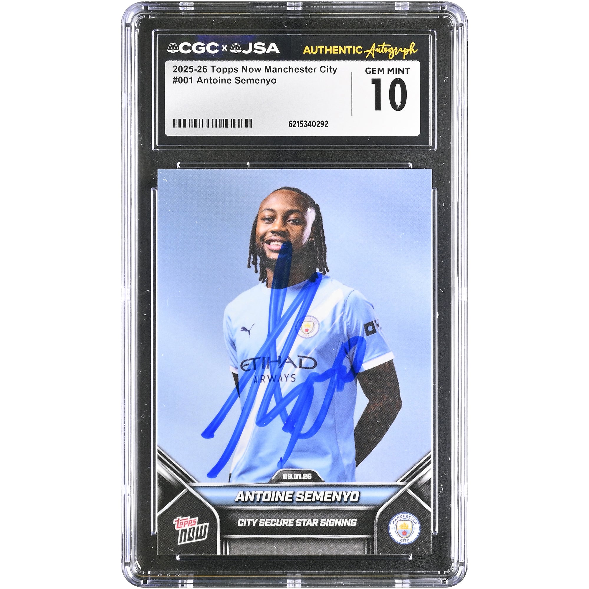 Antoine Semenyo Manchester City Autographed 2025-26 Topps Now Manchester City #1 CGC Authenticated GEM MINT 10 Card