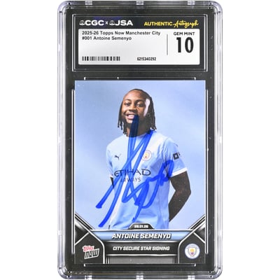 Carte Topps Now Manchester City 2025-26 n°1, autographiée et authentifiée par CGC (état neuf).