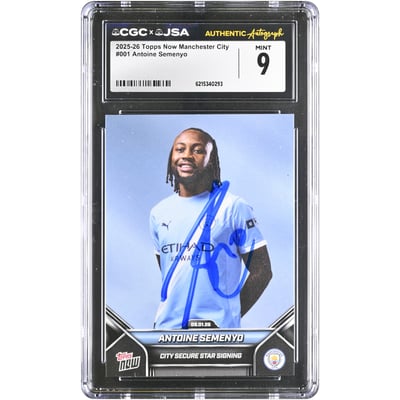 Carte Topps Now Manchester City 2025-26 n°1, autographiée et authentifiée par CGC (état neuf).