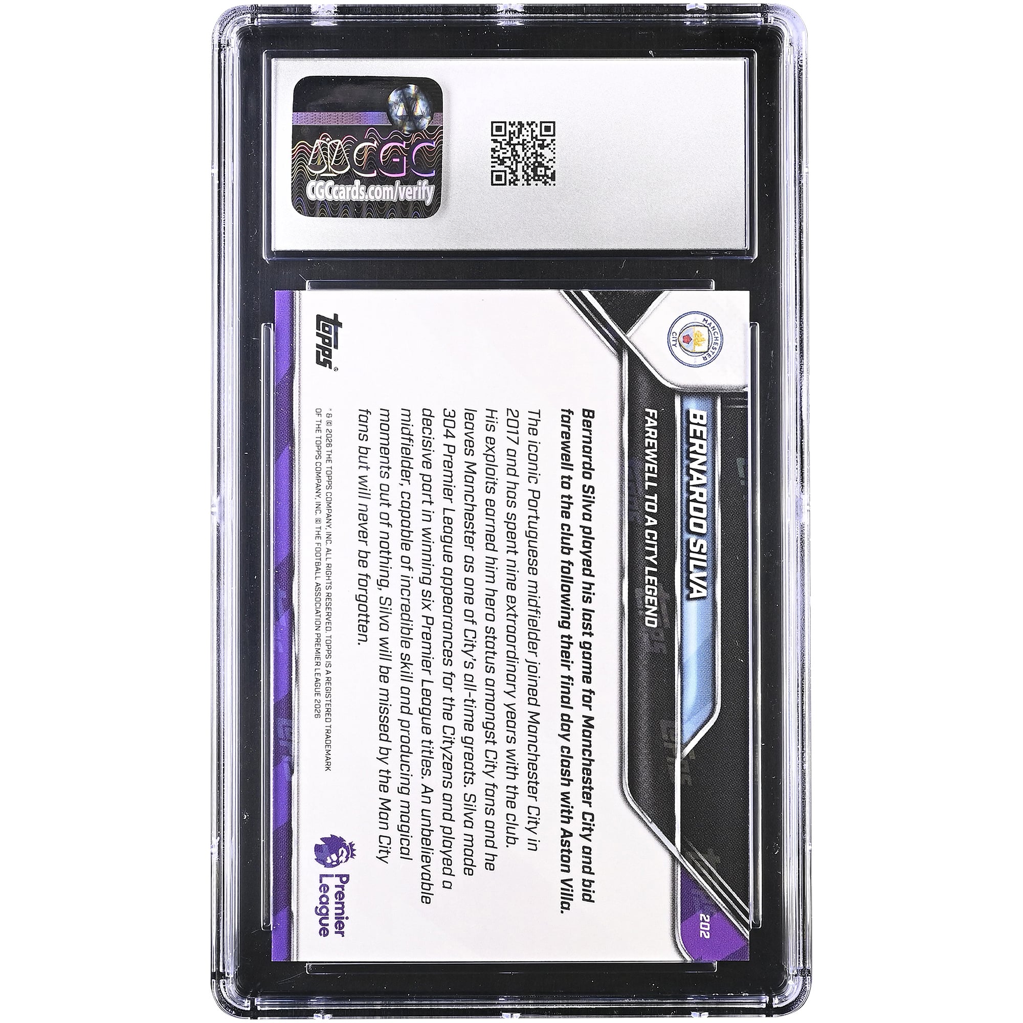 Bernardo Silva Manchester City 2025-26 Topps Now Premier League Farewell to a City Legend Gold Foil #202 #20/50 CGC Authenticated 8.5 Card