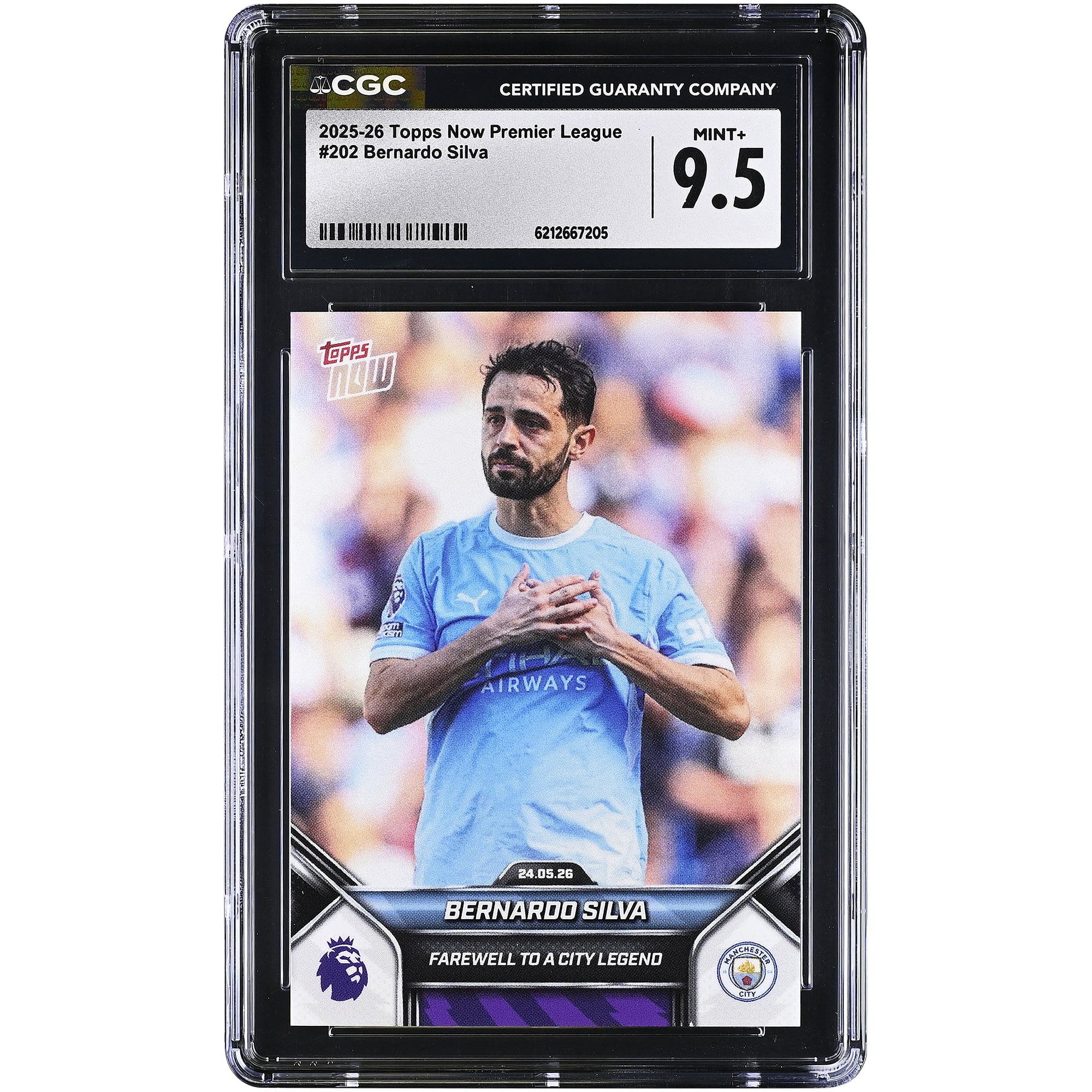 Bernardo Silva Manchester City 2025-26 Topps Now Premier League Farewell to a City Legend #202 CGC Authenticated MINT+ 9.5 Card
