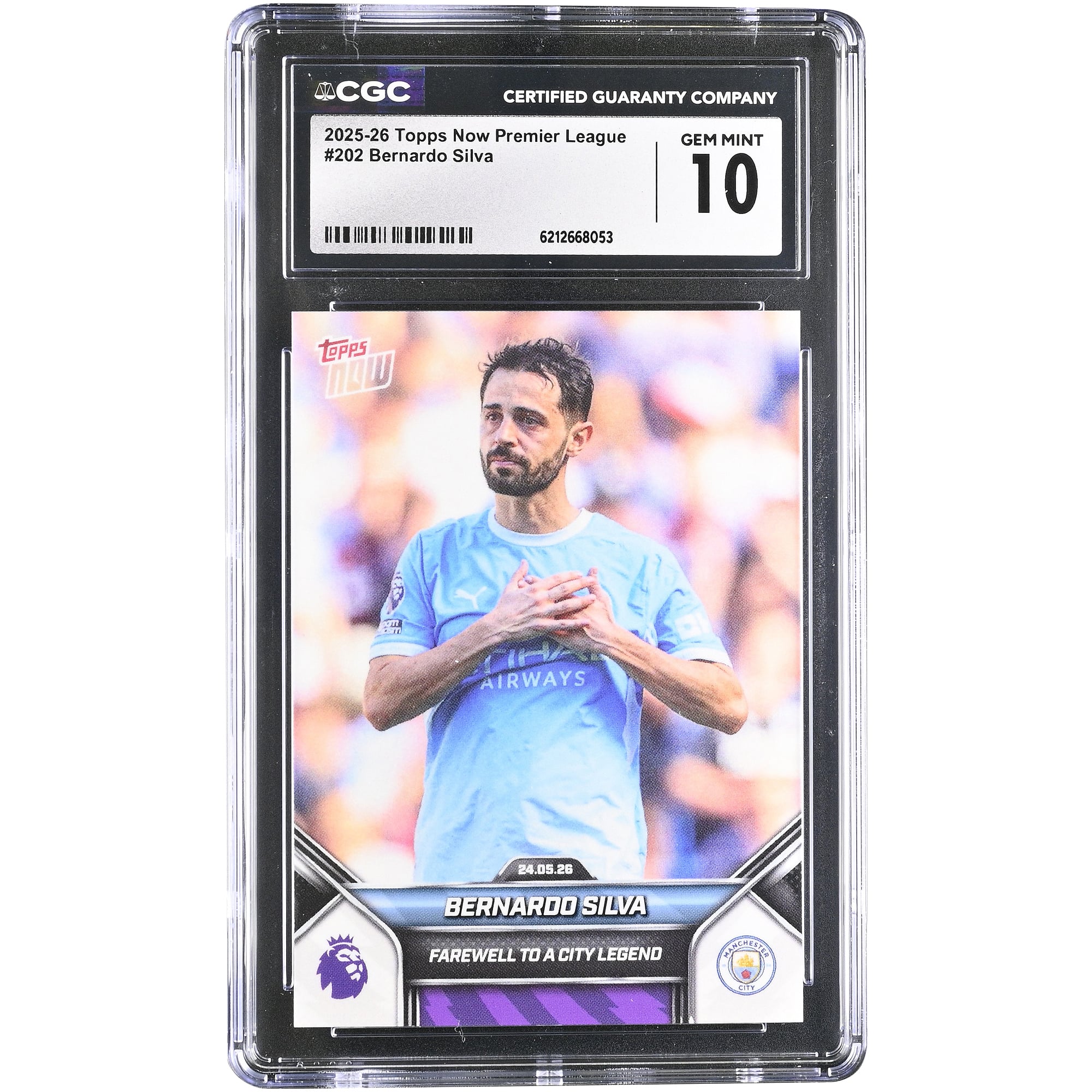 Bernardo Silva Manchester City 2025-26 Topps Now Premier League Farewell to City Legend #202 CGC Authenticated GEM MINT 10 Card