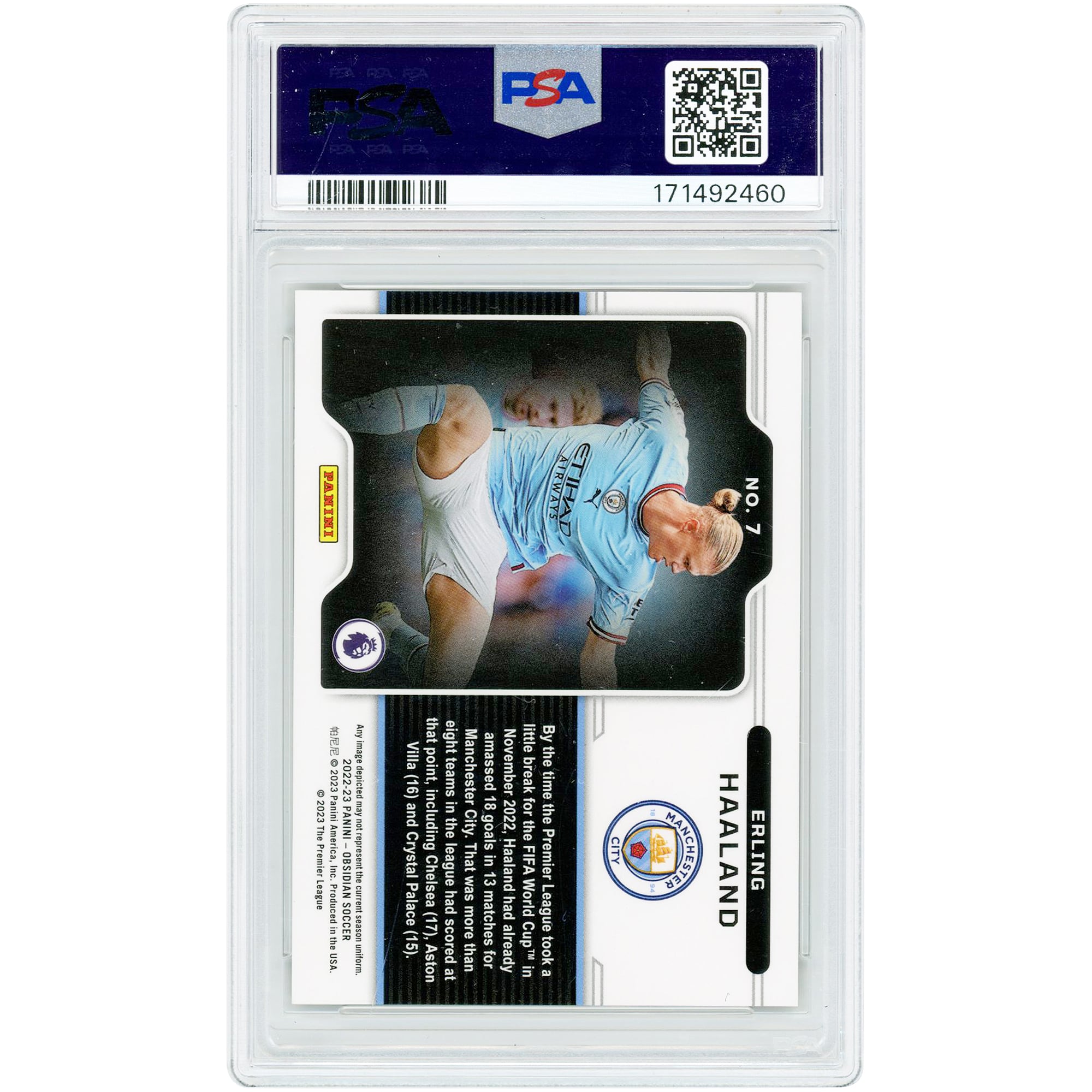 Carte Erling Haaland Manchester City 2022-23 Panini Obsidian Black Color Blast n° 7, authentifiée PSA 10