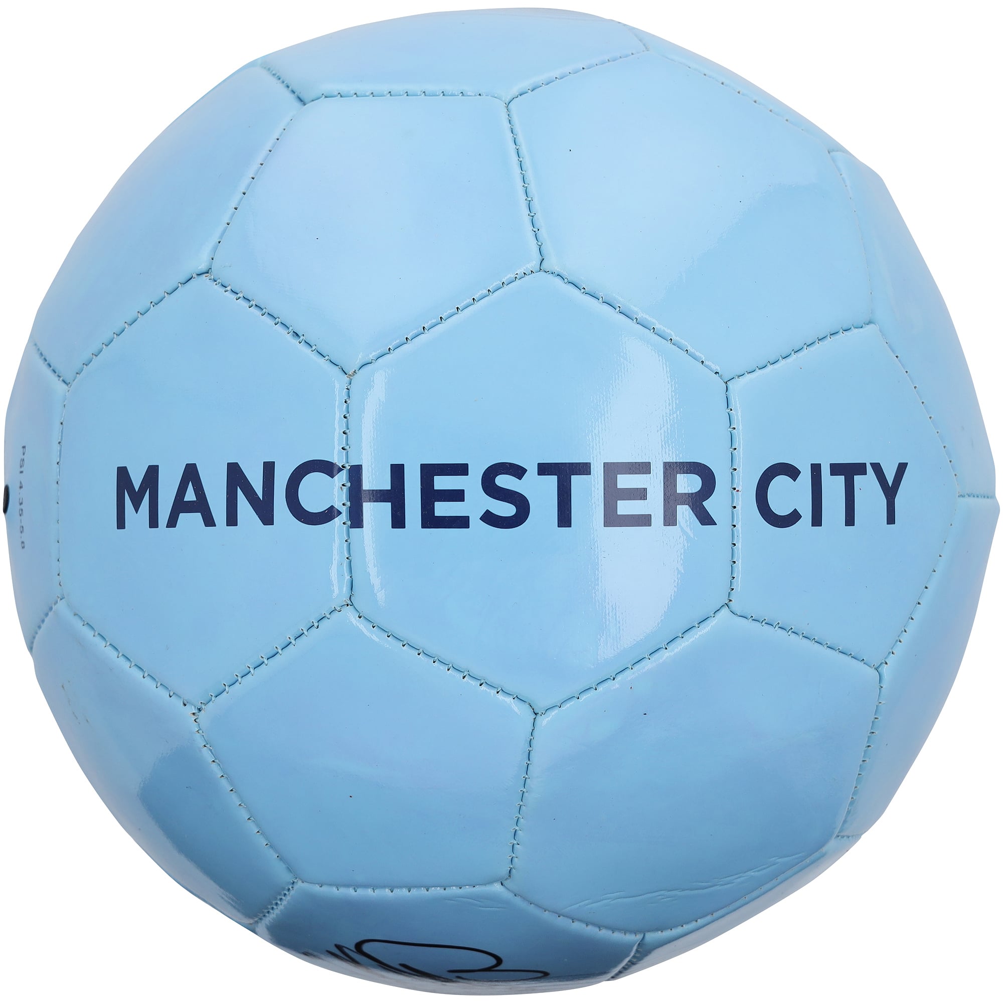 Ballon de football bleu clair autographié par Erling Haaland (Manchester City) avec logo du club.