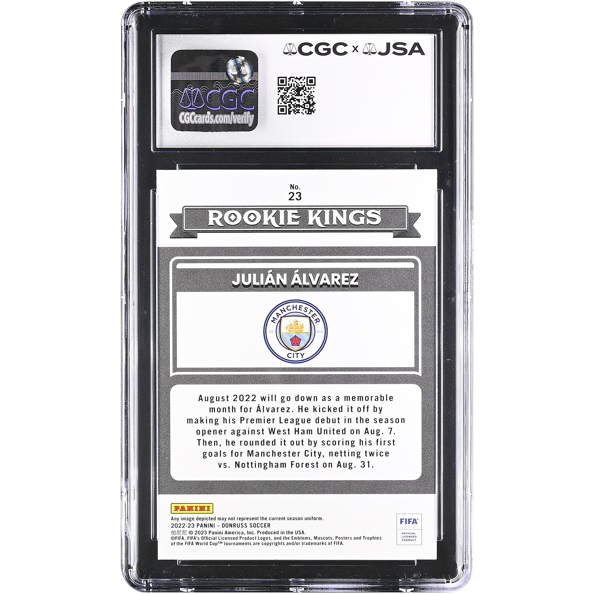 Julián Alvarez Manchester City Autographed 2022-23 Donruss Rookie Kings #23 CGC Authenticated 10/10 Rookie Card