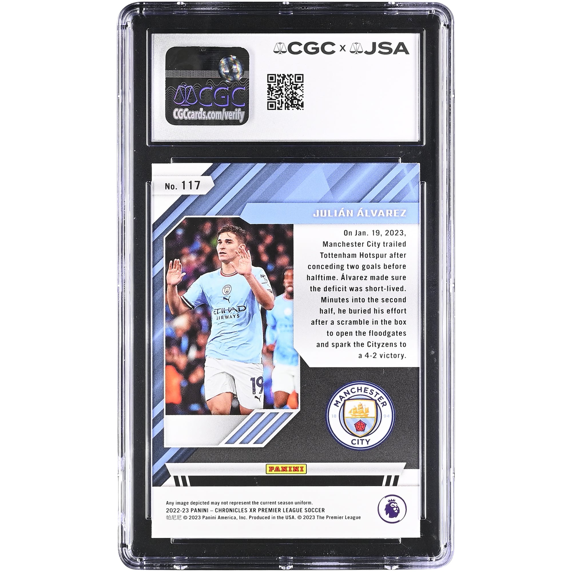 Julián Alvarez Manchester City Autographed 2022-23 Panini Chronicles XR Premier League #117 CGC Authenticated Auto 10 Rookie Card