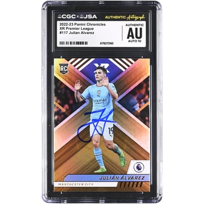 Julián Alvarez Manchester City Autographed 2022-23 Panini Chronicles XR Premier League #117 CGC Authenticated Auto 10 Rookie Card