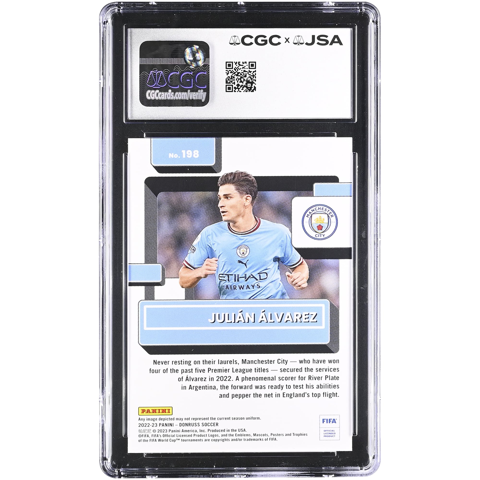 Julián Alvarez Manchester City Autographed 2022-23 Panini Donruss #198 CGC Authenticated Auto 10 Rookie Card