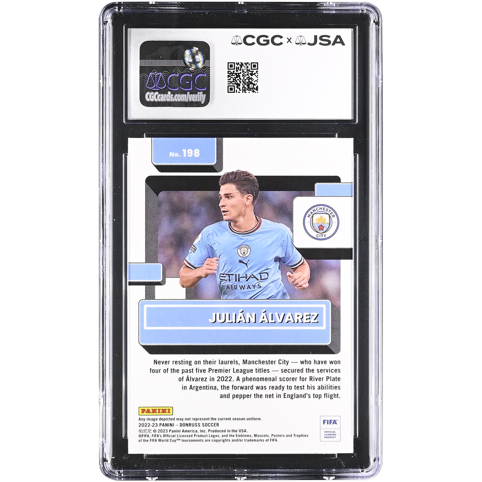 Julián Alvarez Manchester City Autographed 2022-23 Panini Donruss Optic #198 CGC Authenticated Auto 10 Rookie Card