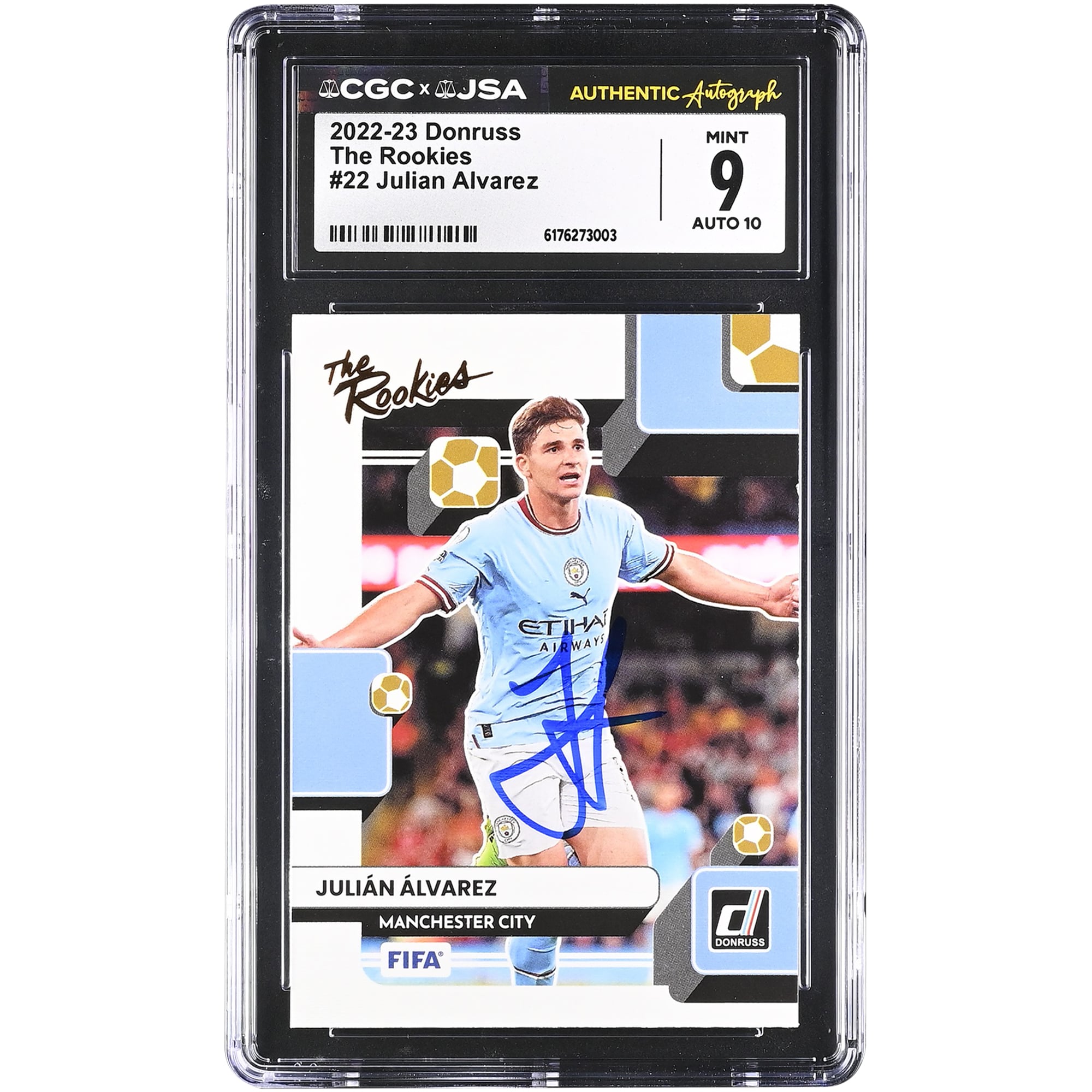 Julián Alvarez Manchester City Autographed 2022-23 Panini Donruss The Rookies #22 CGC Authenticated /10 Rookie Card