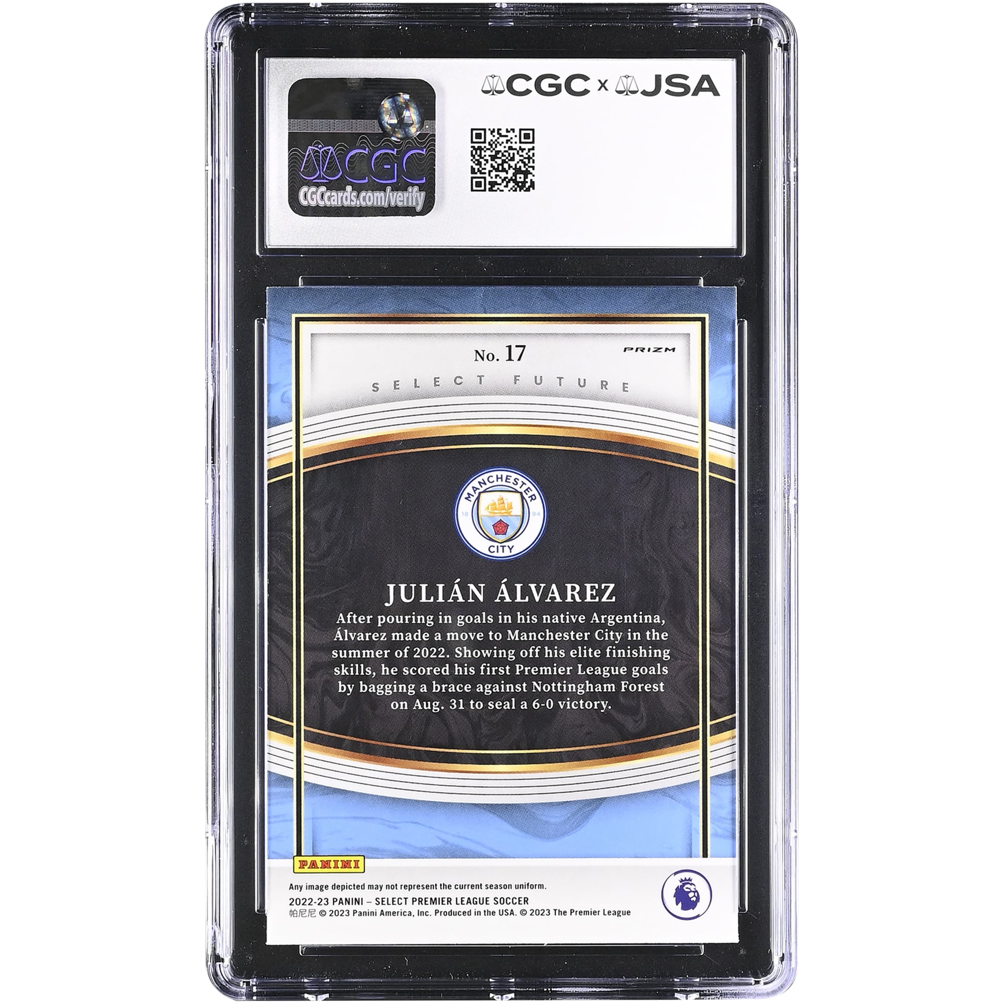 Julián Alvarez Manchester City Autographed 2022-23 Panini Select Premier League Select Future #17 CGC Authenticated Auto 10 Rookie Card