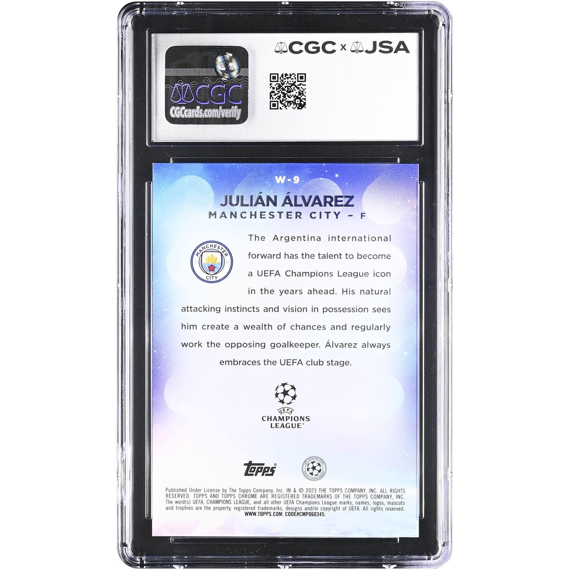 Julián Alvarez Manchester City Autographed 2022-23 Topps Chrome Sapphire UCC Wonderkids #W-9 CGC Authenticated Rookie Card