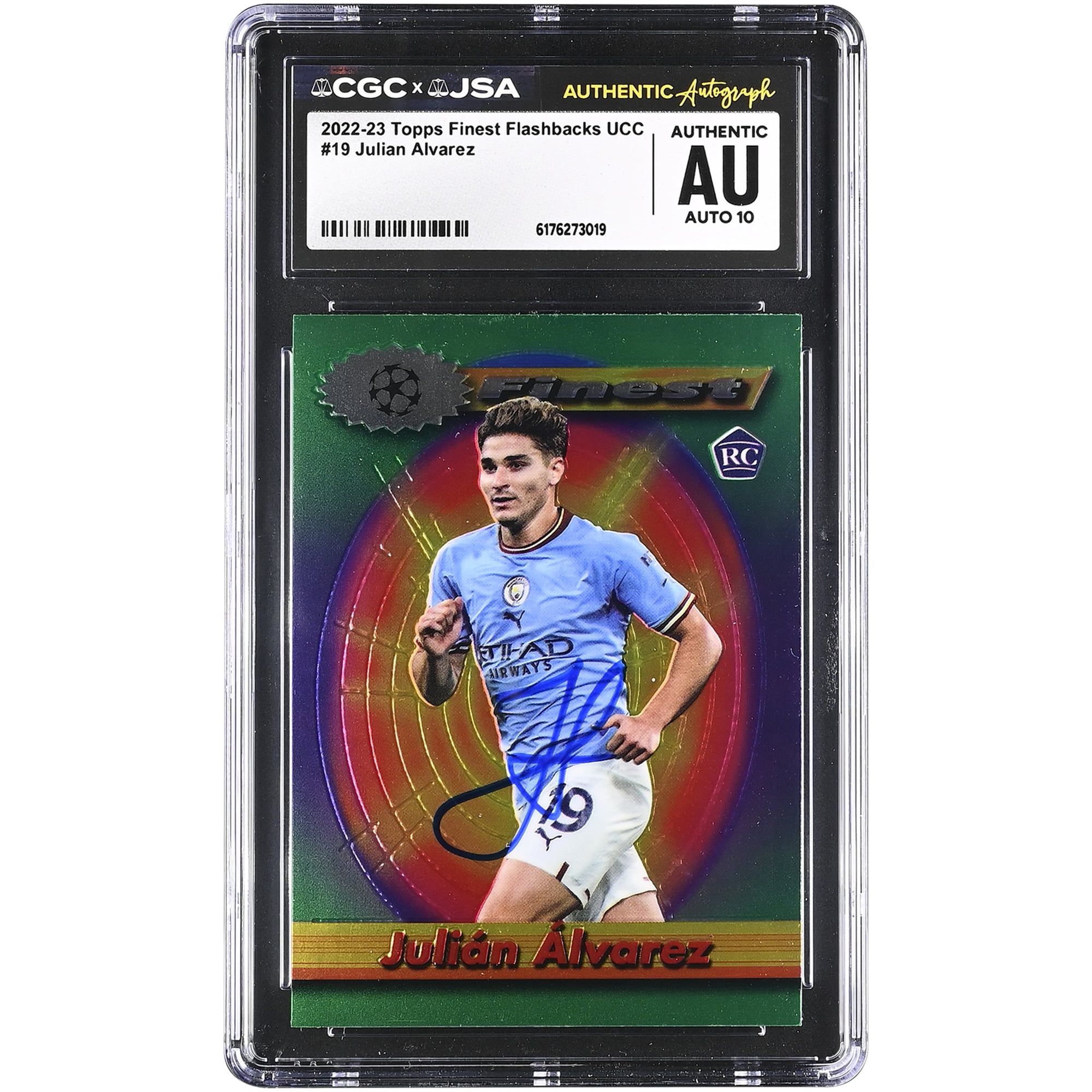 Julián Alvarez Manchester City Autographed 2022-23 Topps Finest Flashbacks UCC #19 CGC Authenticated Auto 10 Rookie Card