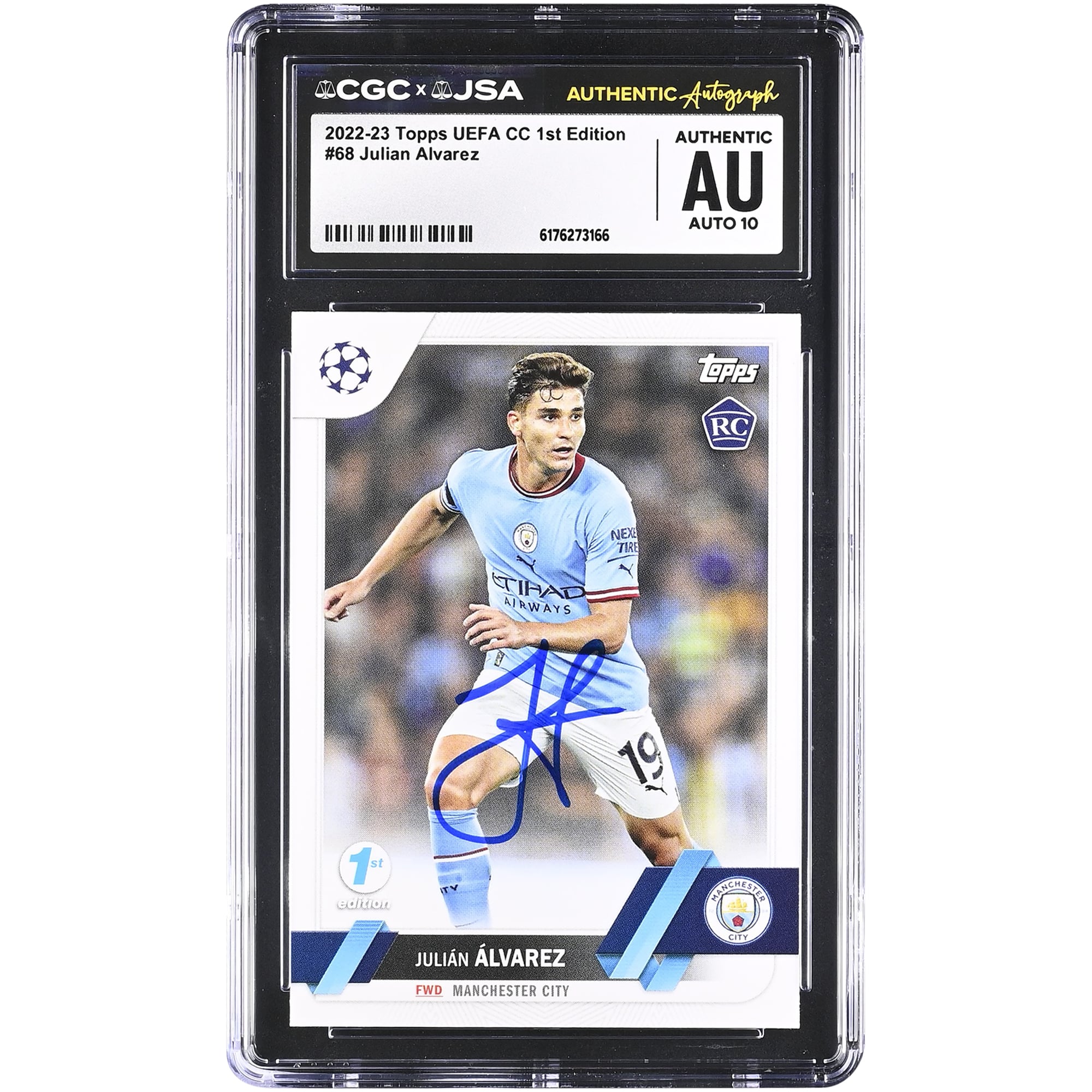 Julián Alvarez Manchester City Autographed 2022-23 Topps UEFA CC 1st Edition #68 CGC Authenticated Auto 10 Rookie Card