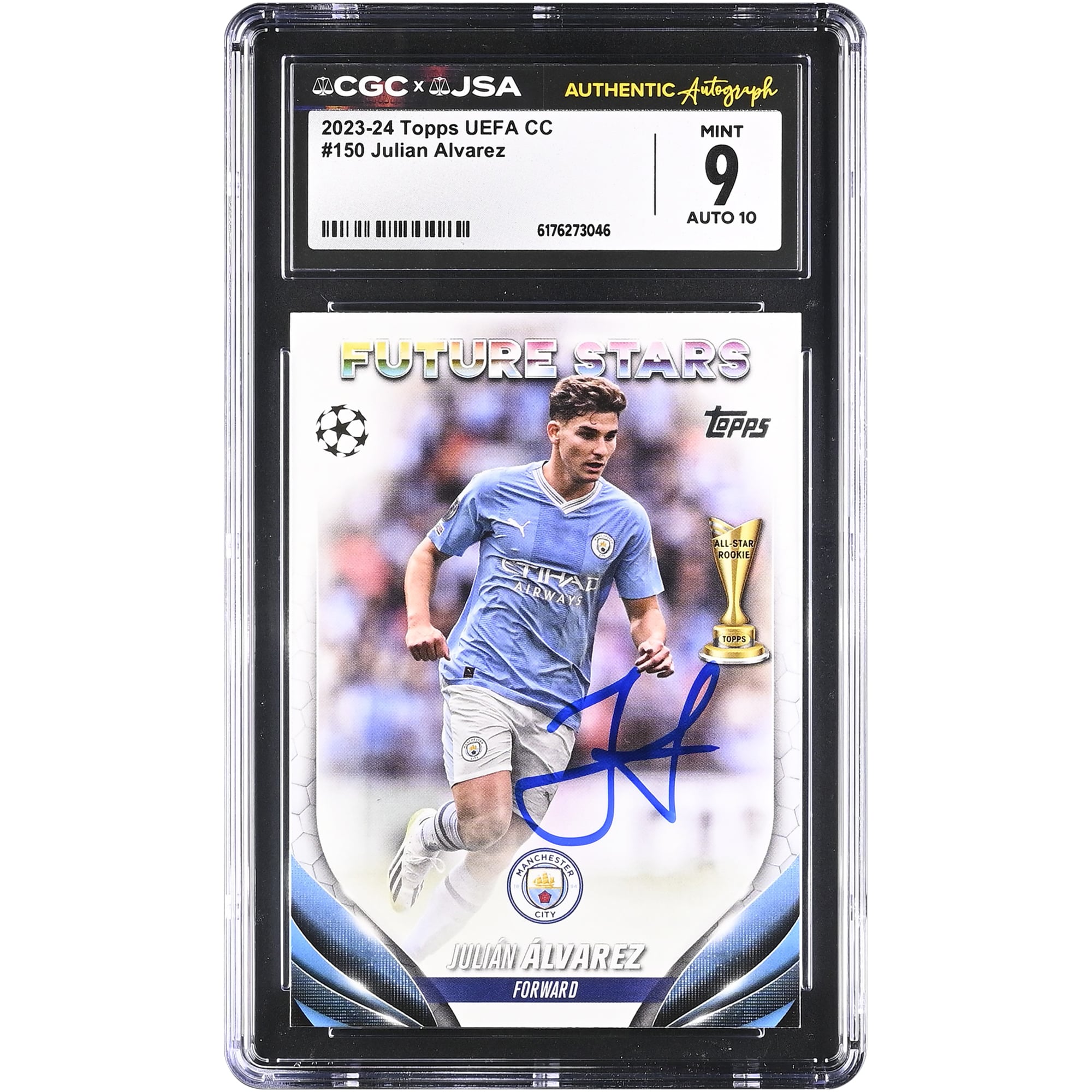 Julián Alvarez Manchester City Autographed 2023-24 Topps UEFA CC #150 CGC Authenticated 9/10 Card