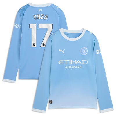 Manchester City Puma Home Shirt 2026-27 - Long Sleeve - Kids with Enzo 17 printing