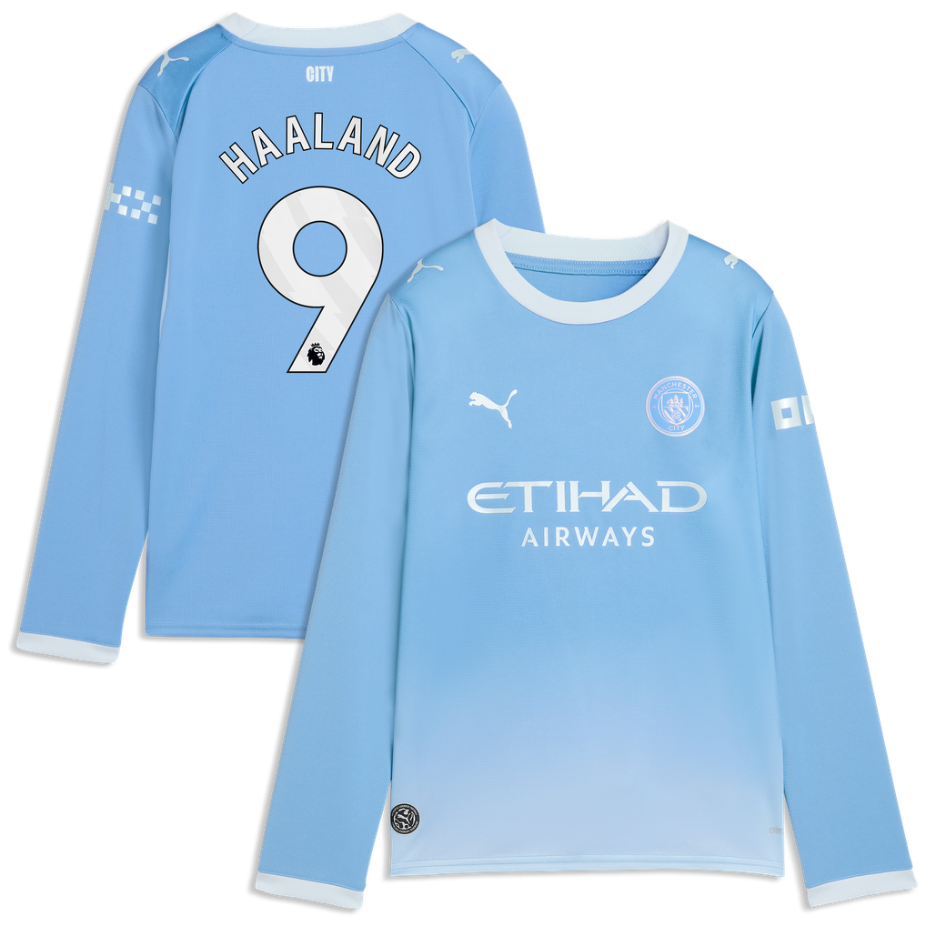 Manchester City PUMA Home Shirt 2026-27 - Long Sleeve - Kids with Haaland 9 printing