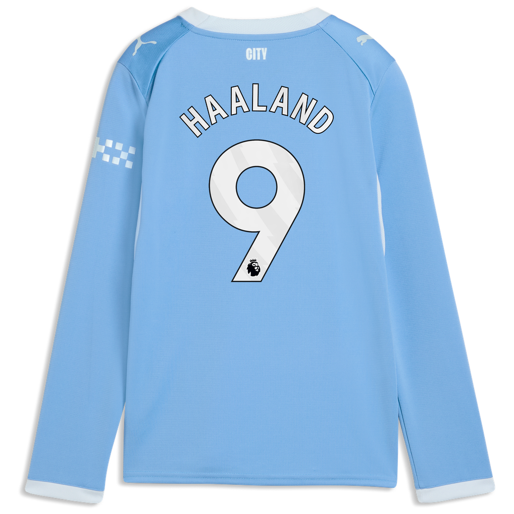 Manchester City PUMA Home Shirt 2026-27 - Long Sleeve - Kids with Haaland 9 printing