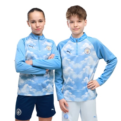 Manchester City Puma Warm Up 1/4 Zip - Blue - Kids