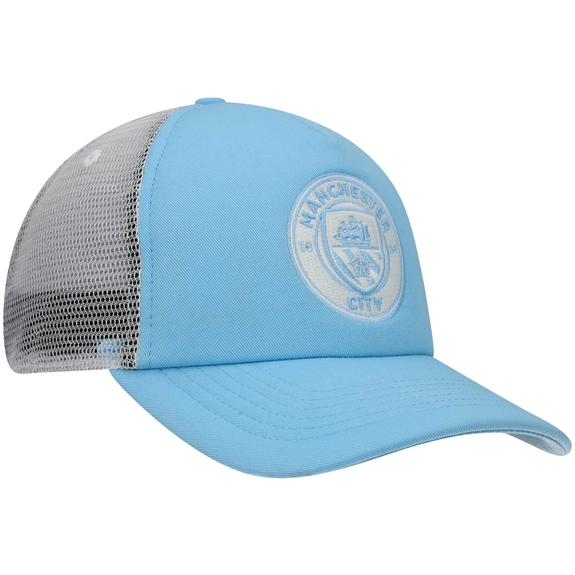 Men's Fi Collection Sky Blue/White Manchester City Fog Trucker Snapback Hat