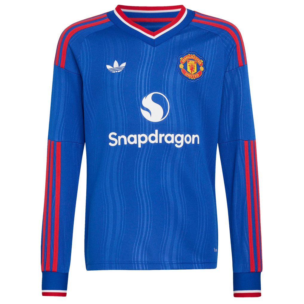 Manchester United adidas Away Shirt 2026-27 - Long Sleeve - Kids with Cunha 10 printing
