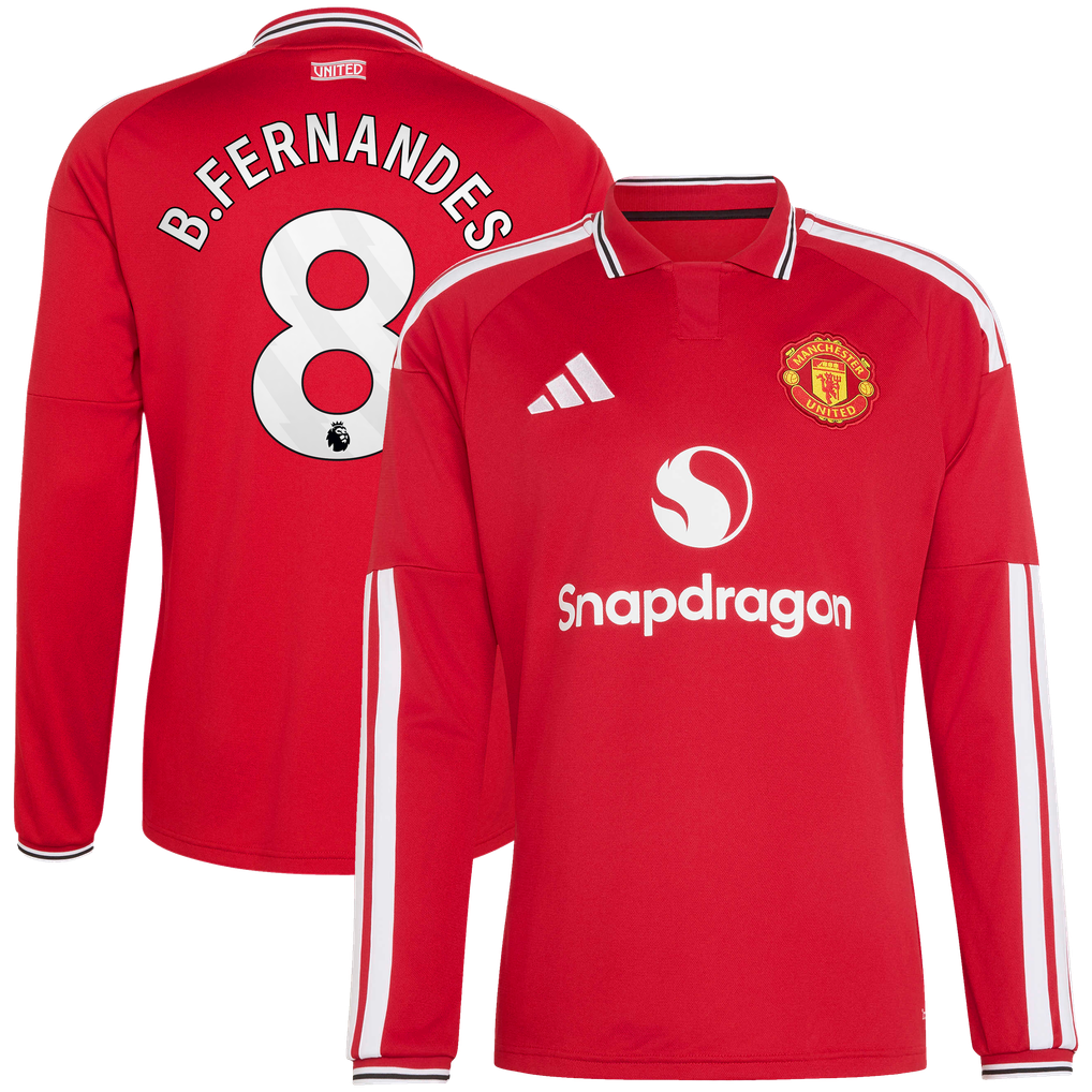 Manchester United adidas Home Authentic Shirt 2026-27 - Long sleeve with B.Fernandes 8 printing