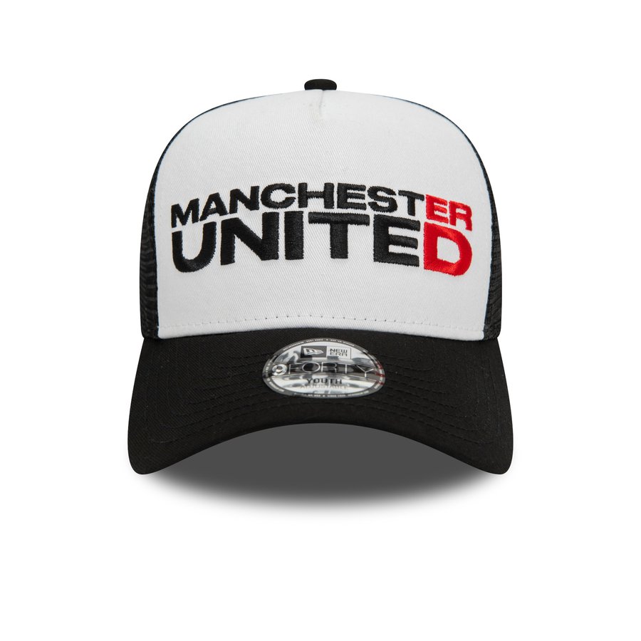Manchester United New Era Wordmark Trucker Cap - Black/White - Kids