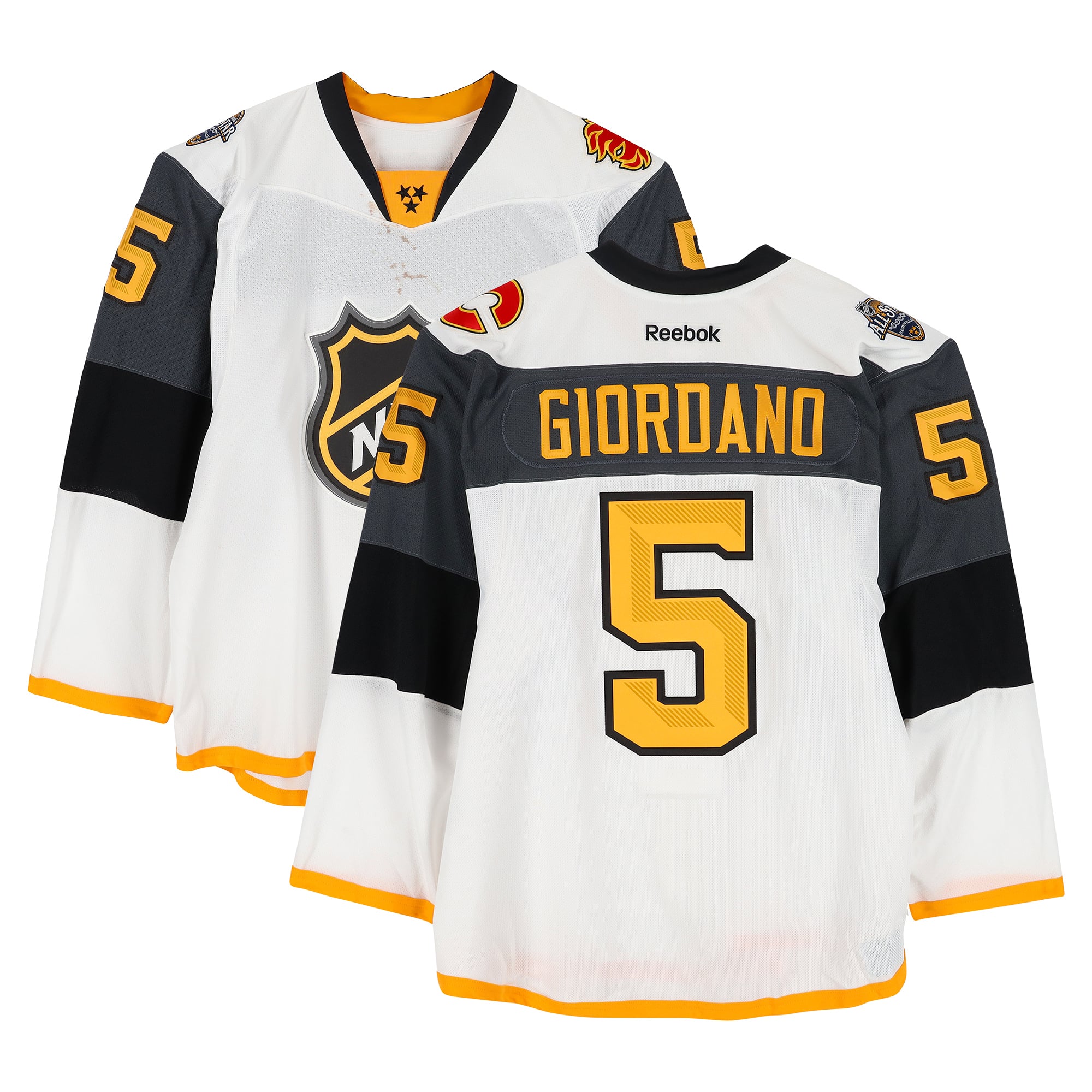 Mark Giordano Pacific Division Game-Used #5 White Reebok Jersey from the 2016 NHL All-Star Game