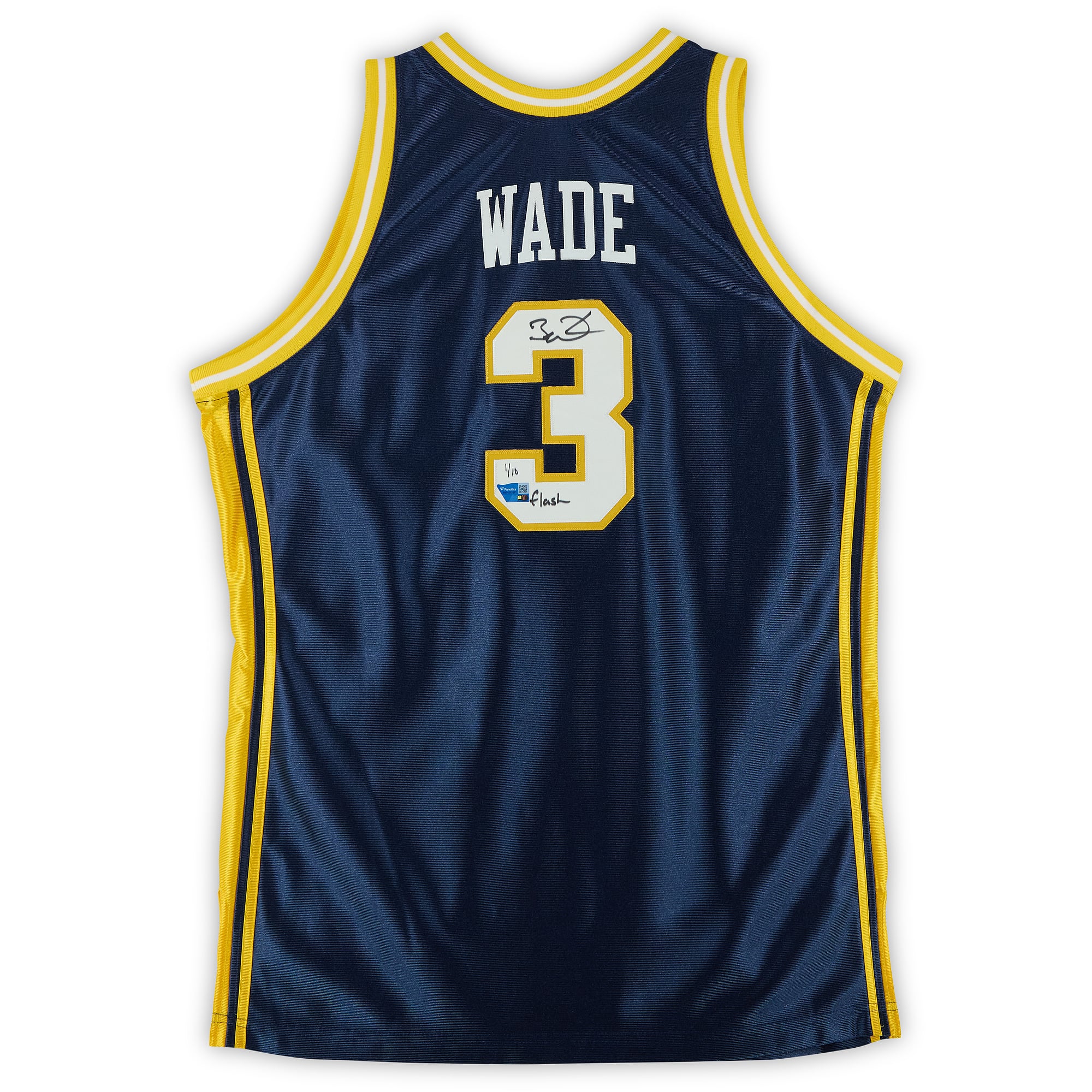 Maillot authentique Mitchell & Ness bleu marine 2002, autographié par Dwyane Wade (Marquette Golden Eagles), avec inscription « Flash » - Édition limitée n° 1/10