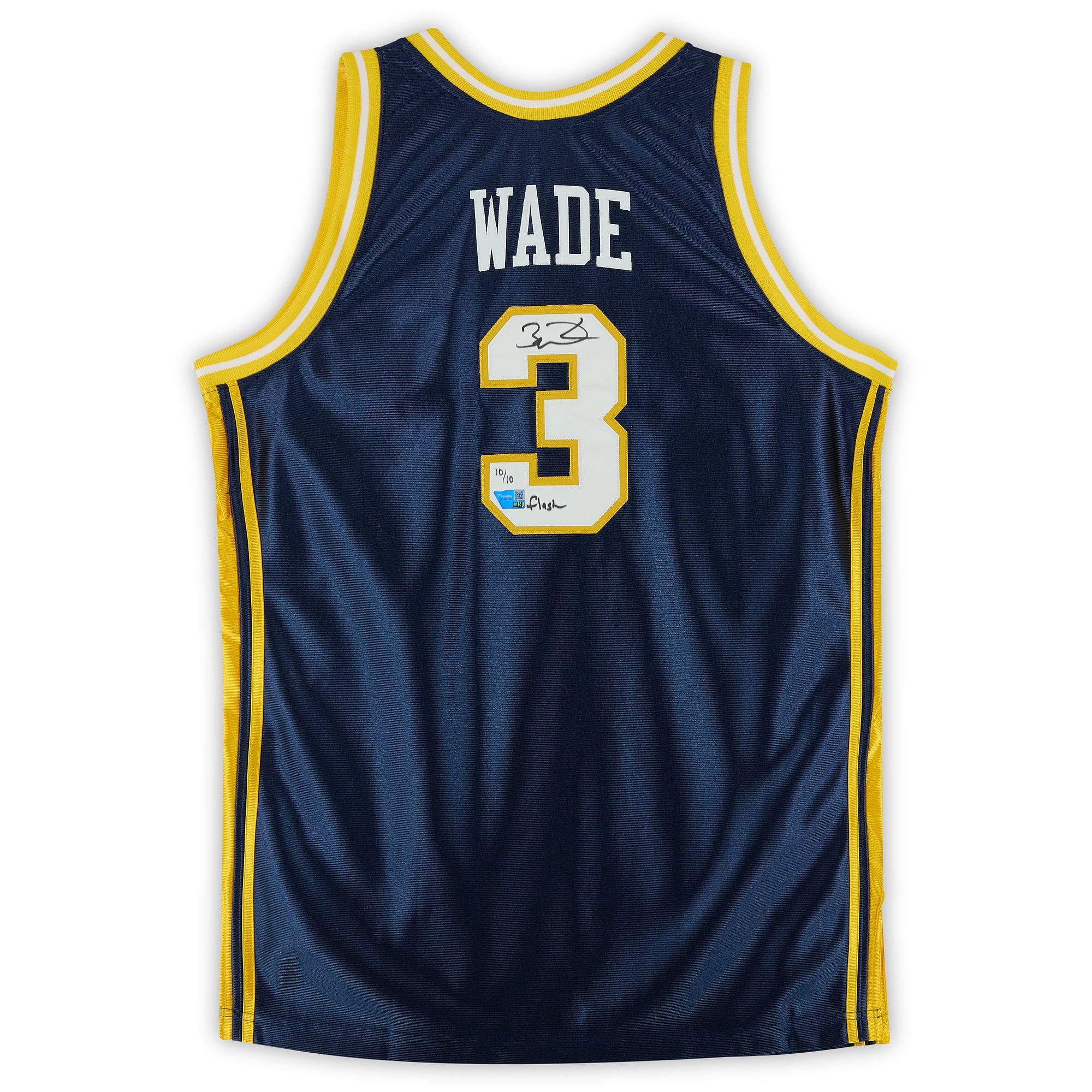 Maillot authentique Mitchell & Ness bleu marine 2002, autographié par Dwyane Wade des Marquette Golden Eagles, avec inscription « Flash » - Édition limitée n° 10/10