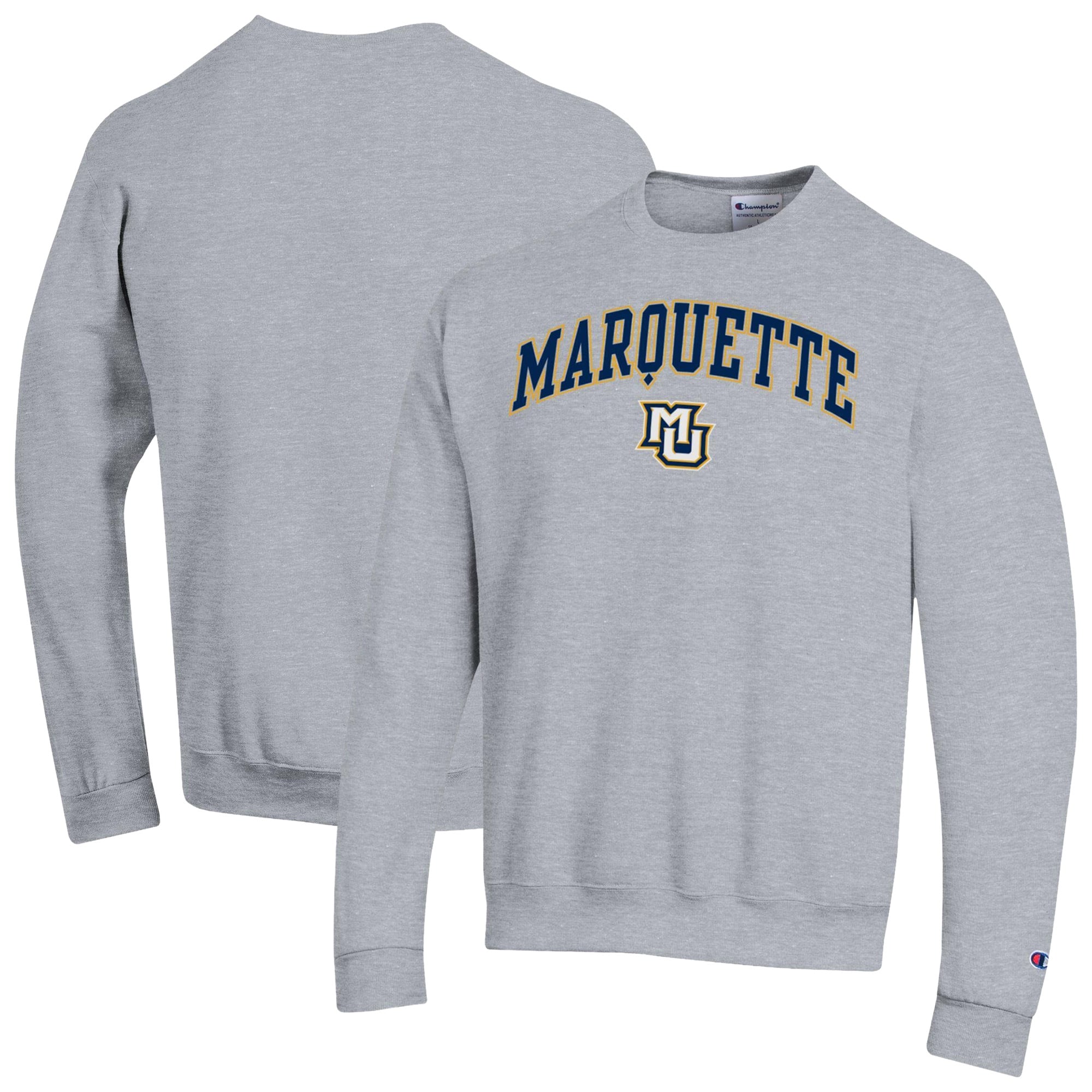 Sweat-shirt Champion pour homme, gris chiné, Marquette Golden Eagles Arch Powerblend