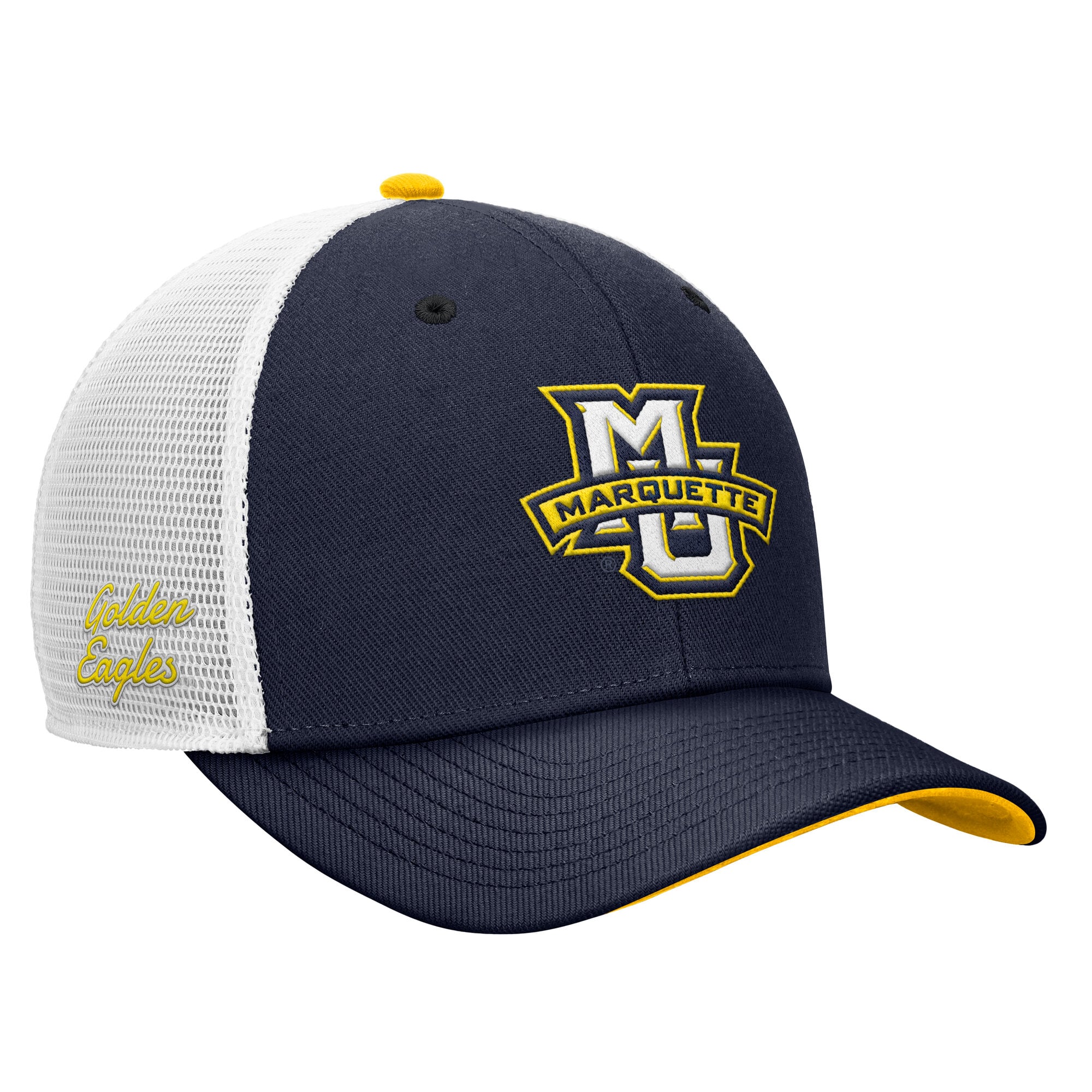 Casquette trucker ajustable Nike pour homme, modèle Marquette Golden Eagles Legacy Mascot, bleu marine