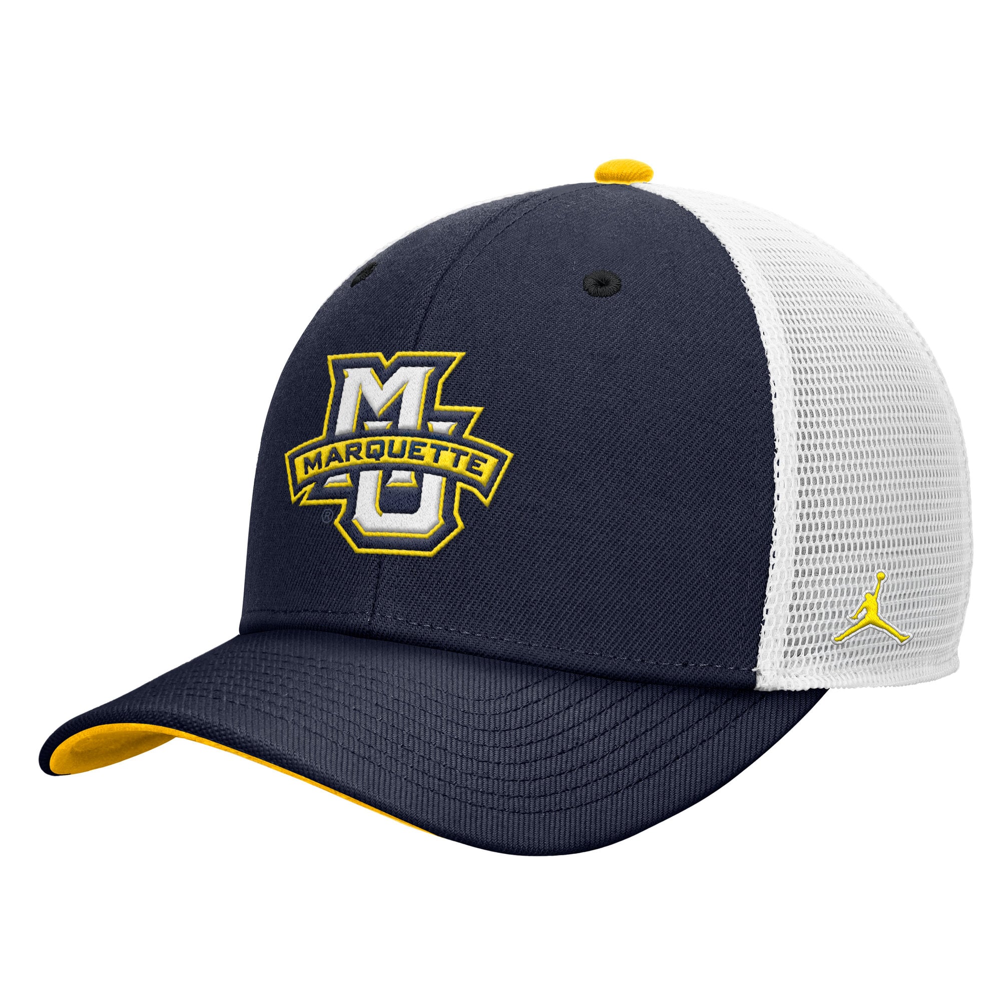 Casquette trucker ajustable Nike pour homme, modèle Marquette Golden Eagles Legacy Mascot, bleu marine