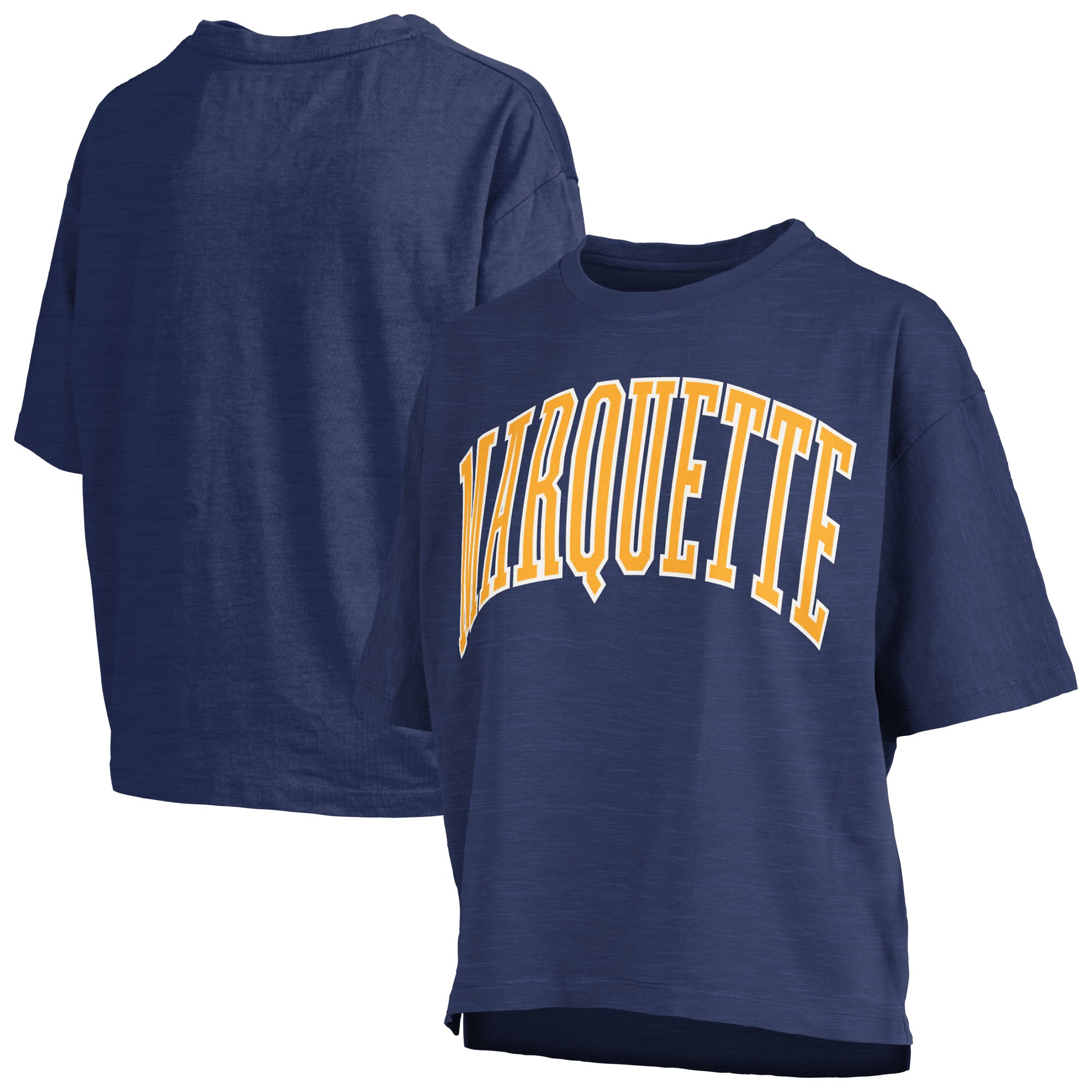 T-shirt oversize Pressbox Navy Marquette Golden Eagles Nelson Arch Over Logo Slub pour femme