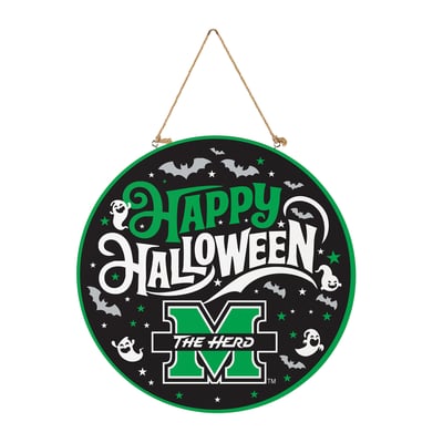 Marshall Thundering Herd 18" Happy Halloween Wooden Round Door Sign