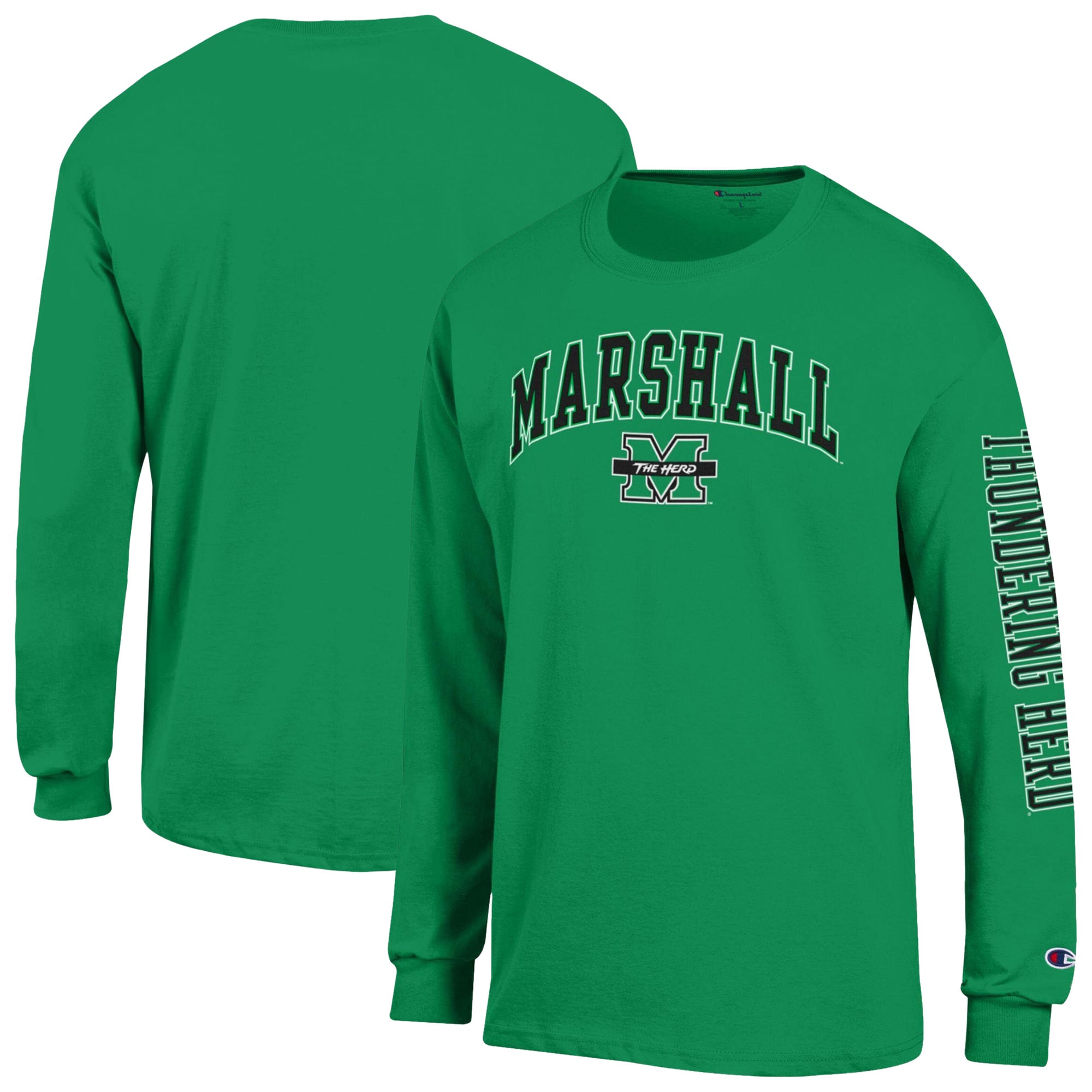 T-shirt à manches longues pour homme Champion Kelly Green Marshall Thundering Herd Arch Logo