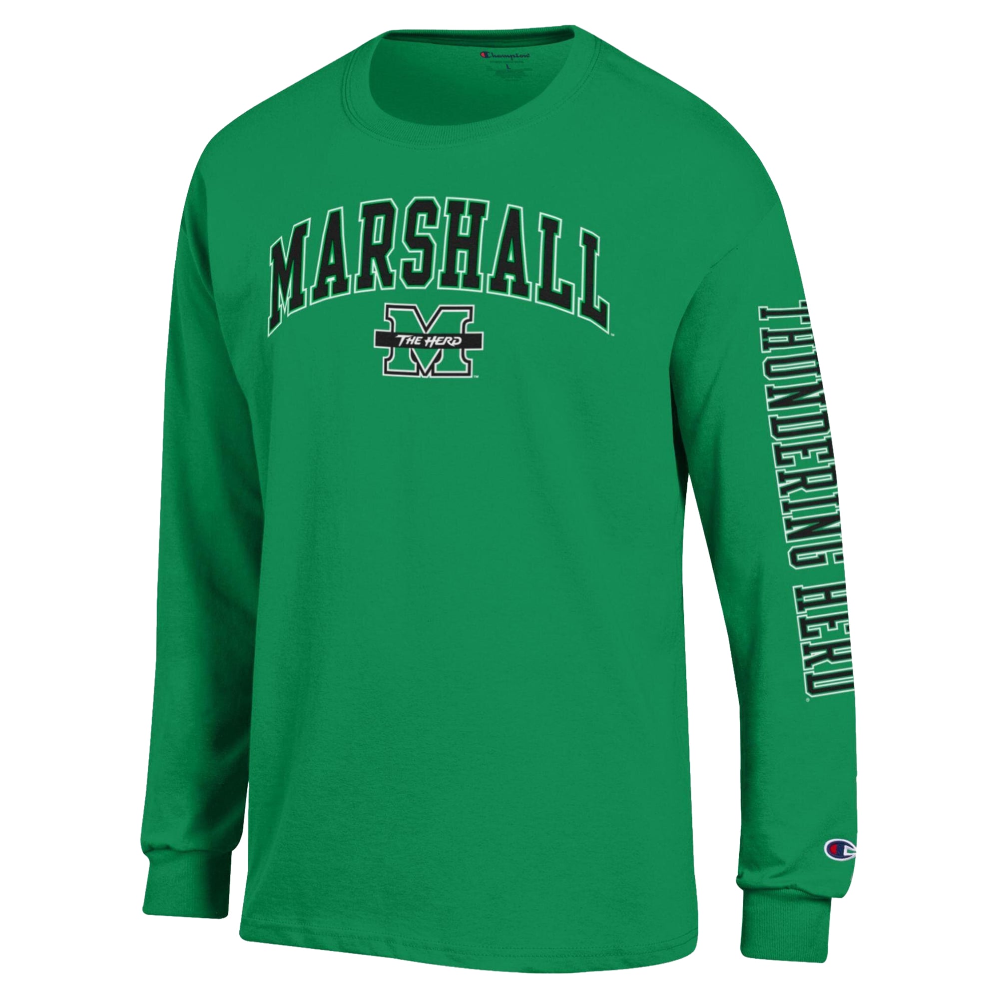 T-shirt à manches longues pour homme Champion Kelly Green Marshall Thundering Herd Arch Logo