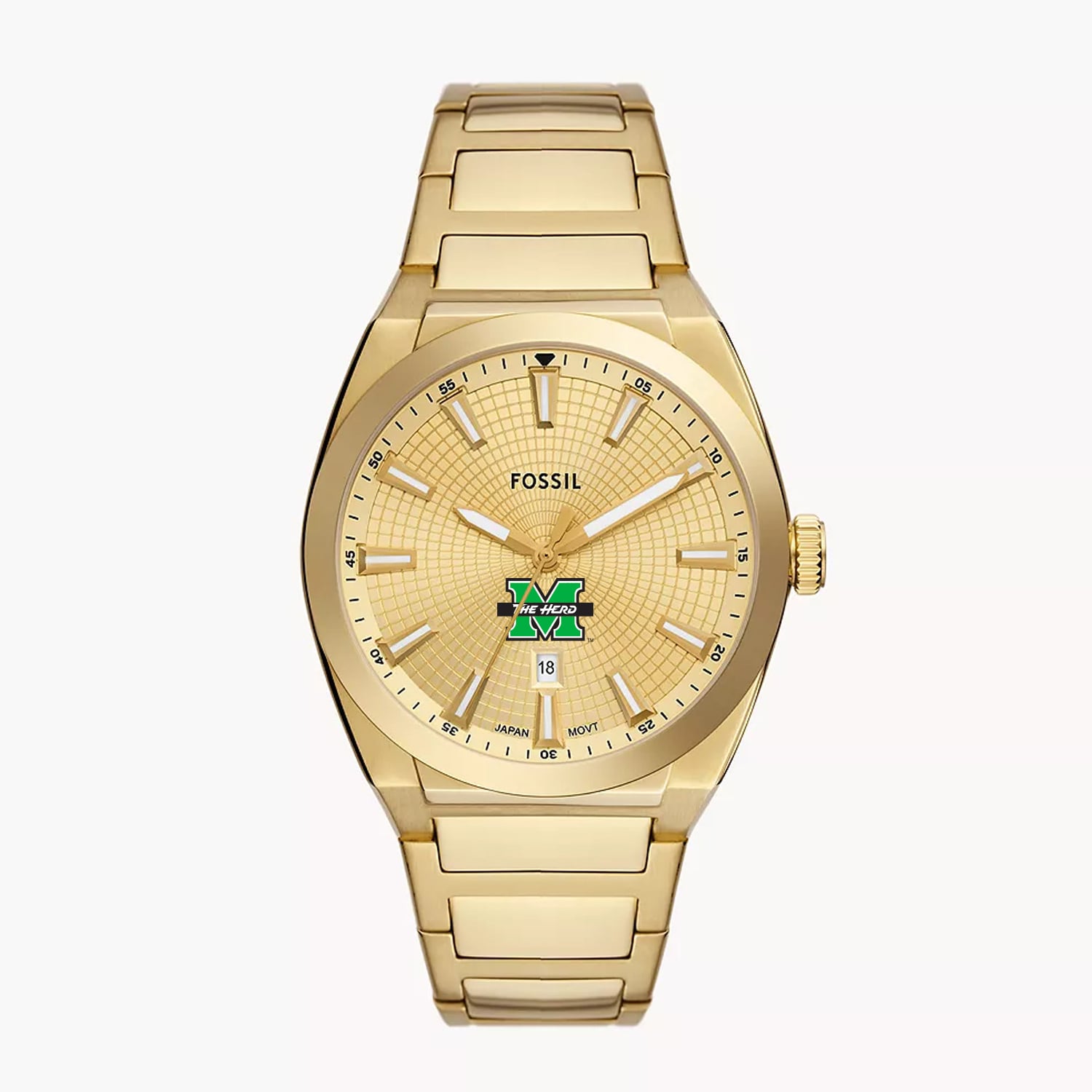 Men's Fossil Gold Marshall Thundering Herd Everett Three-Hand Date ...