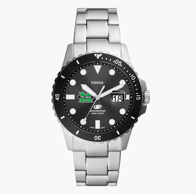 Marshall Thundering Herd Fossil Blue Dive Three-Hand Date Stainless Steel Watch - Silver