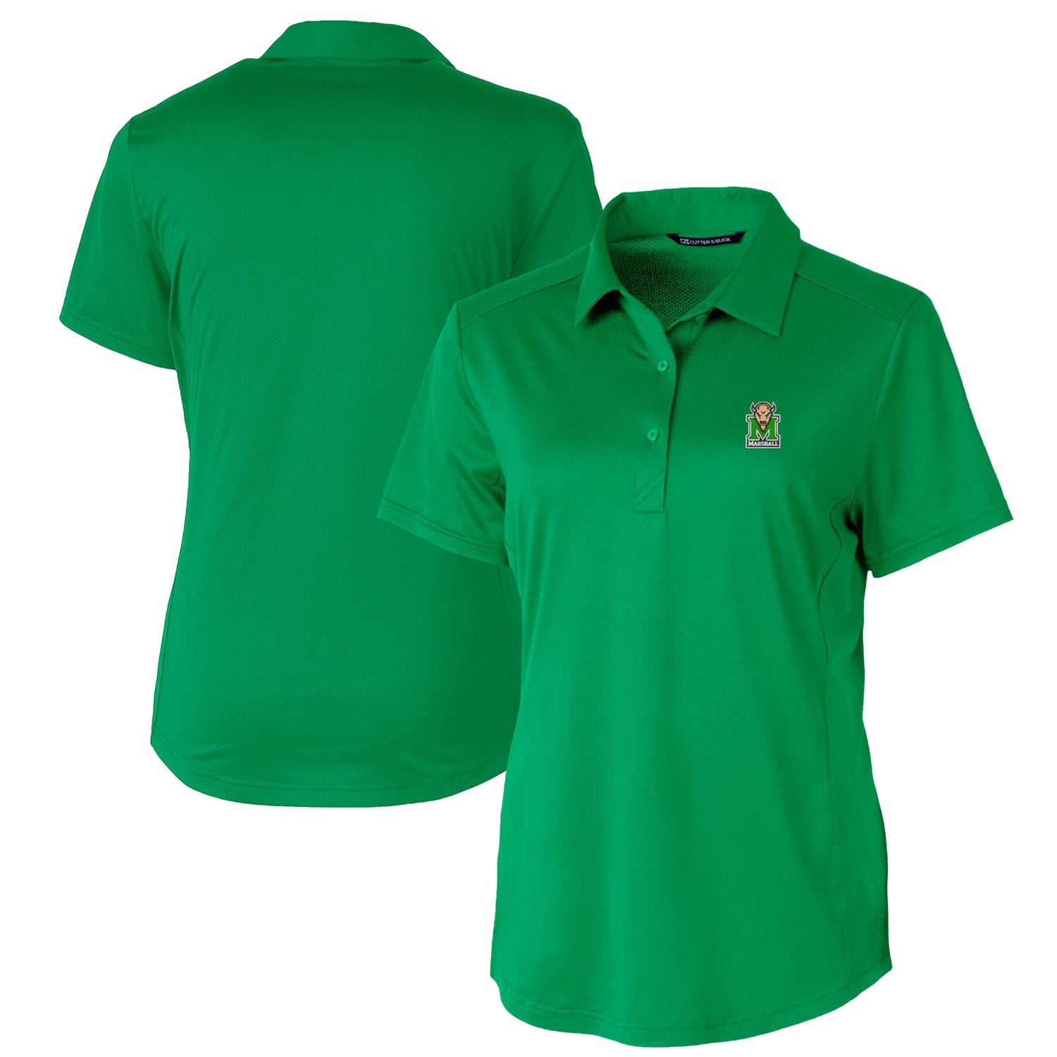 Women's Cutter & Buck Kelly Green Marshall Thundering Herd Prospect Textured Stretch Polo