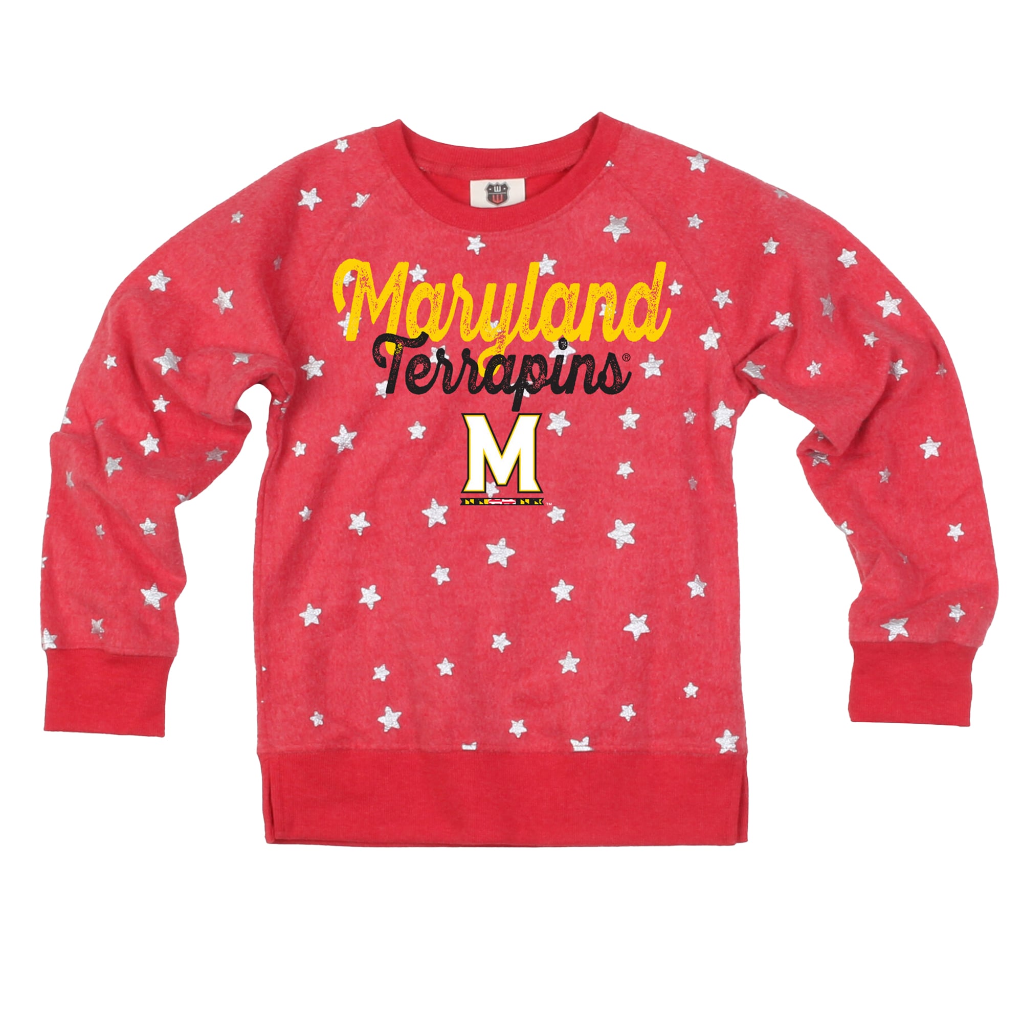 Girls Youth Wes & Willy Red Maryland Terrapins Shimmer Star Reverse Fleece Sweatshirt