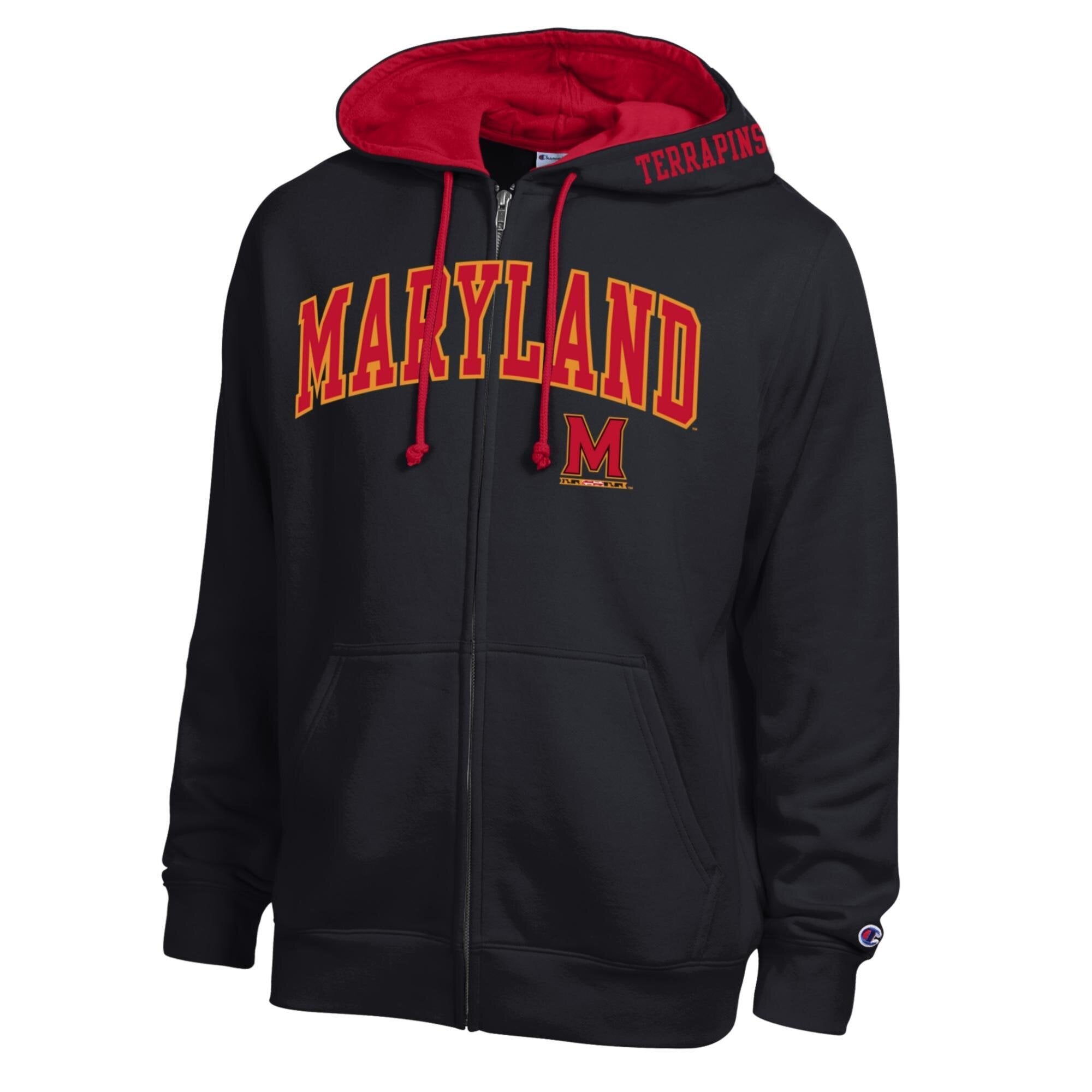 Sweat à capuche zippé en polaire Champion noir Maryland Terrapins Arch Logo pour homme