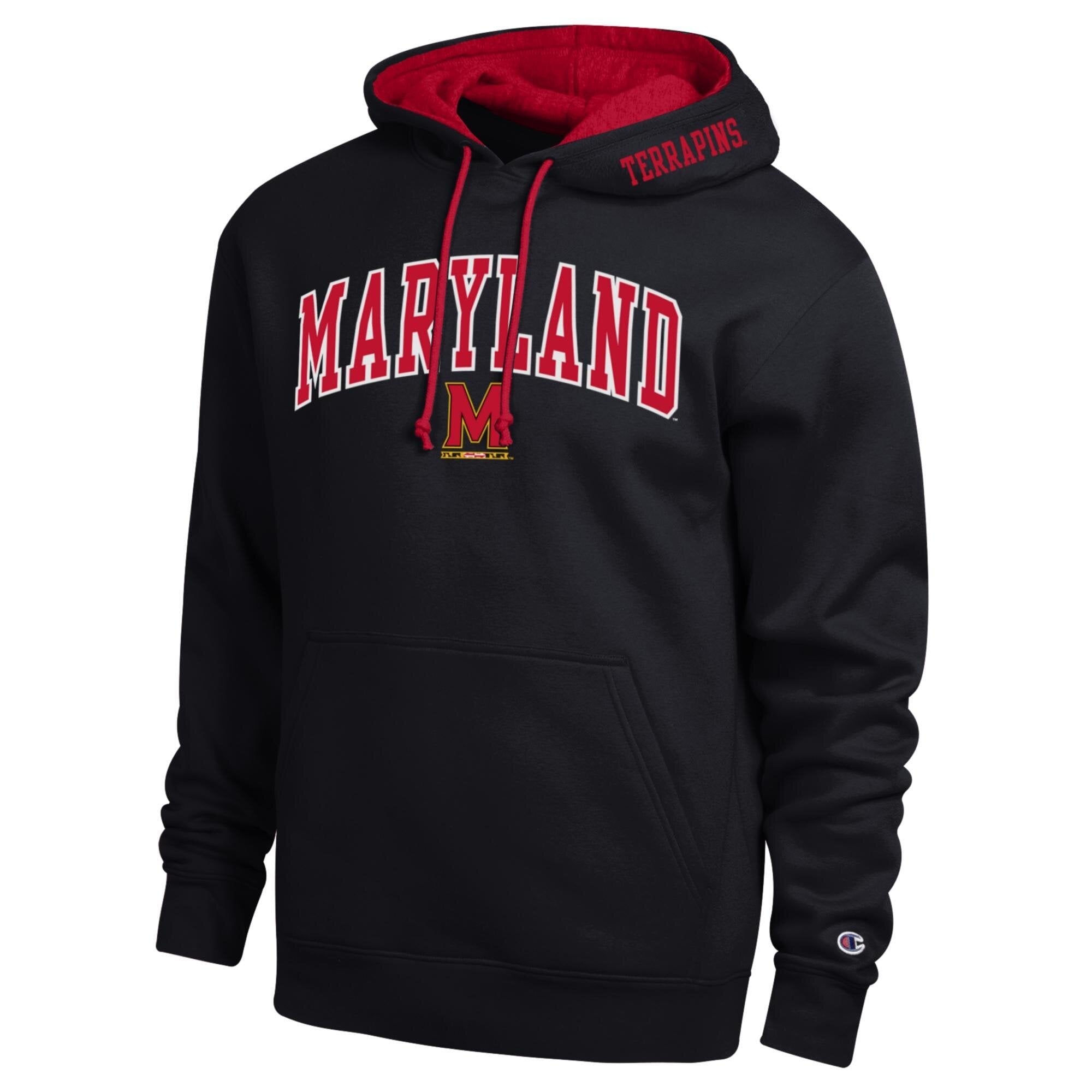 Men's Champion Black Maryland Terrapins Arch Tackle Twill Hoodie
